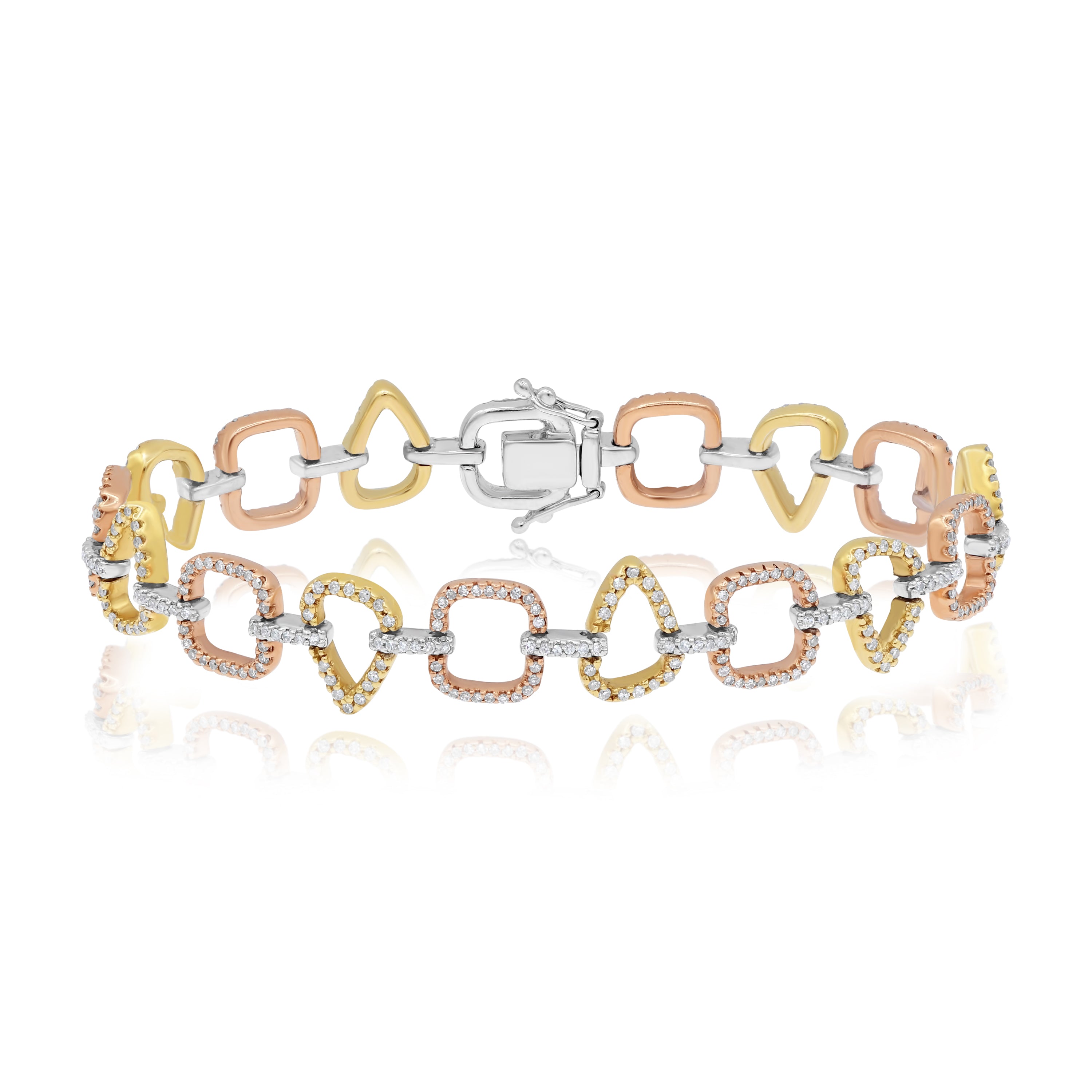 1.75 ct. Diamond 14K Three Tone Gold Pave Link Bracelet
