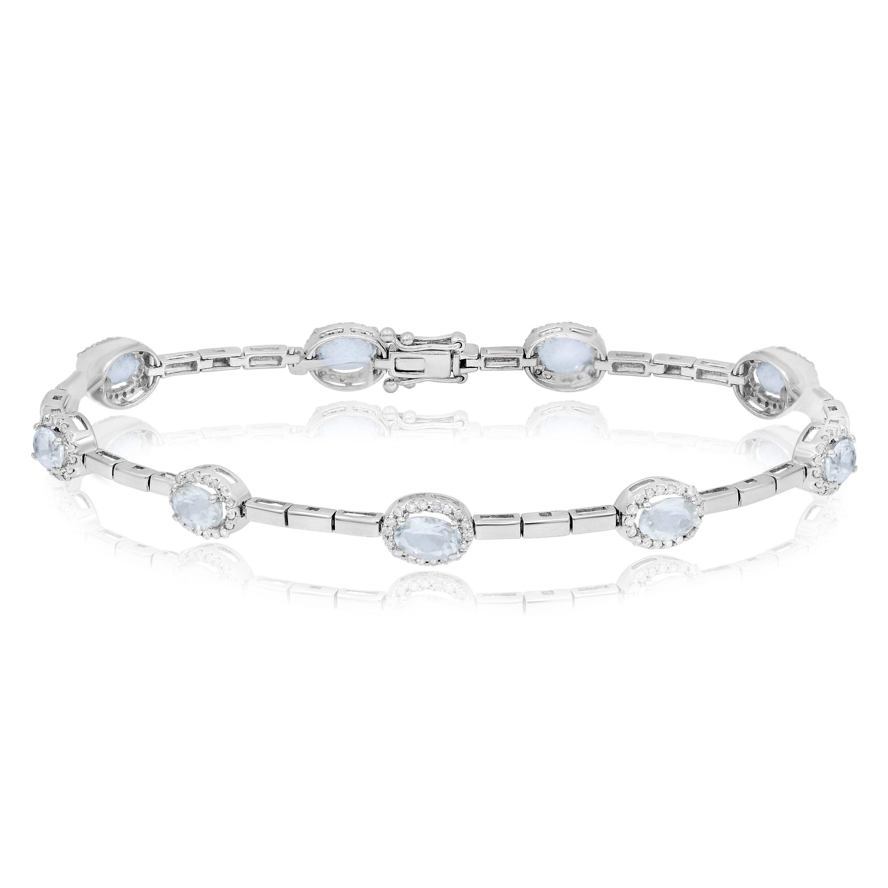 3.35 ct. Green Amethyst & 0.65 ct. Diamond 14K White Gold Oval-Cut Swirl Tennis Bracelet