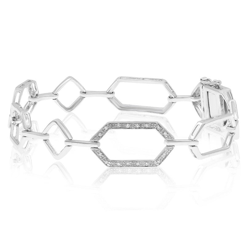 0.22 ct. Diamond 14K White Gold 3D Square & Hexagon Tennis Bracelet