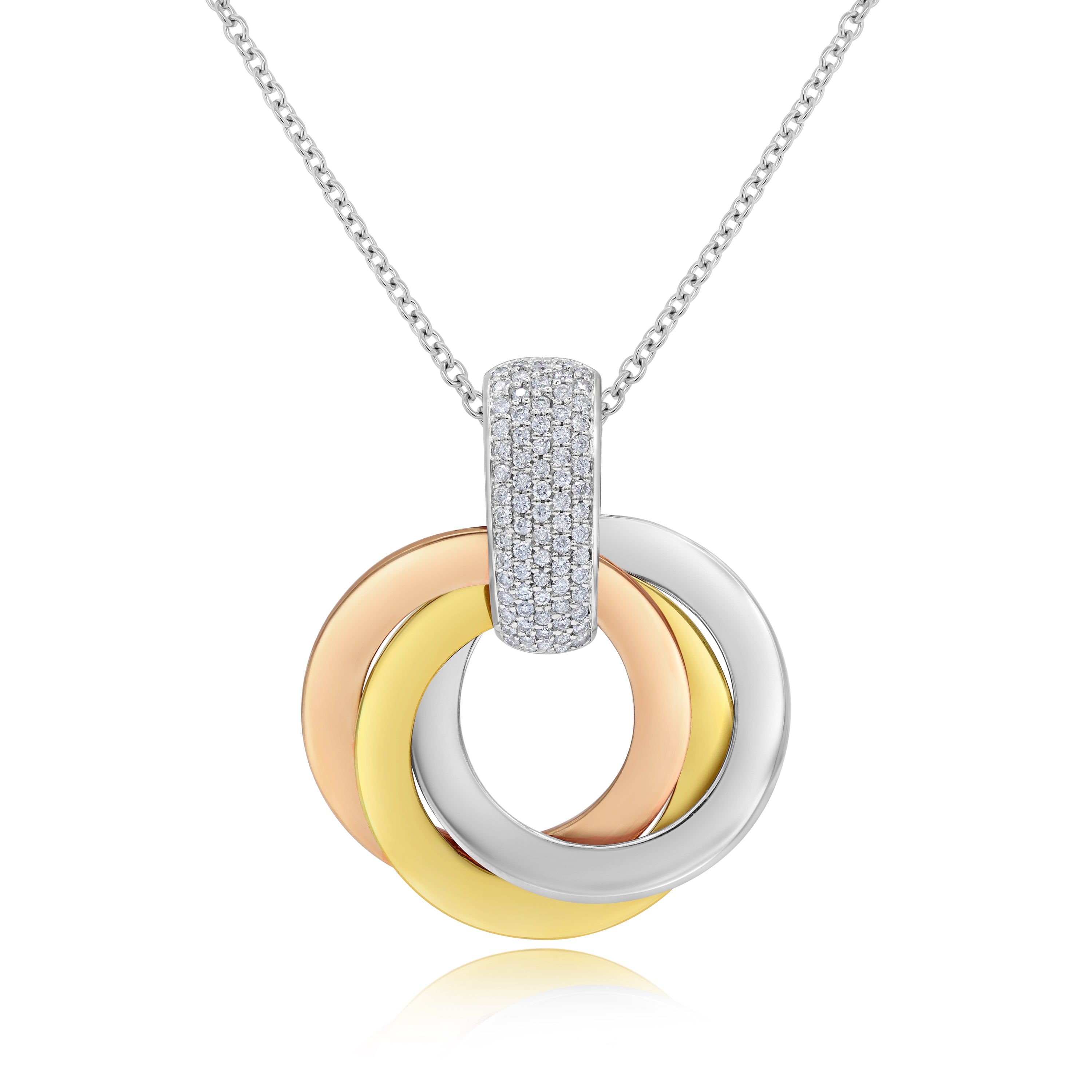 0.67 ct. Diamond 18K Two Tone Gold Weave Tri-Color Circle Pendant