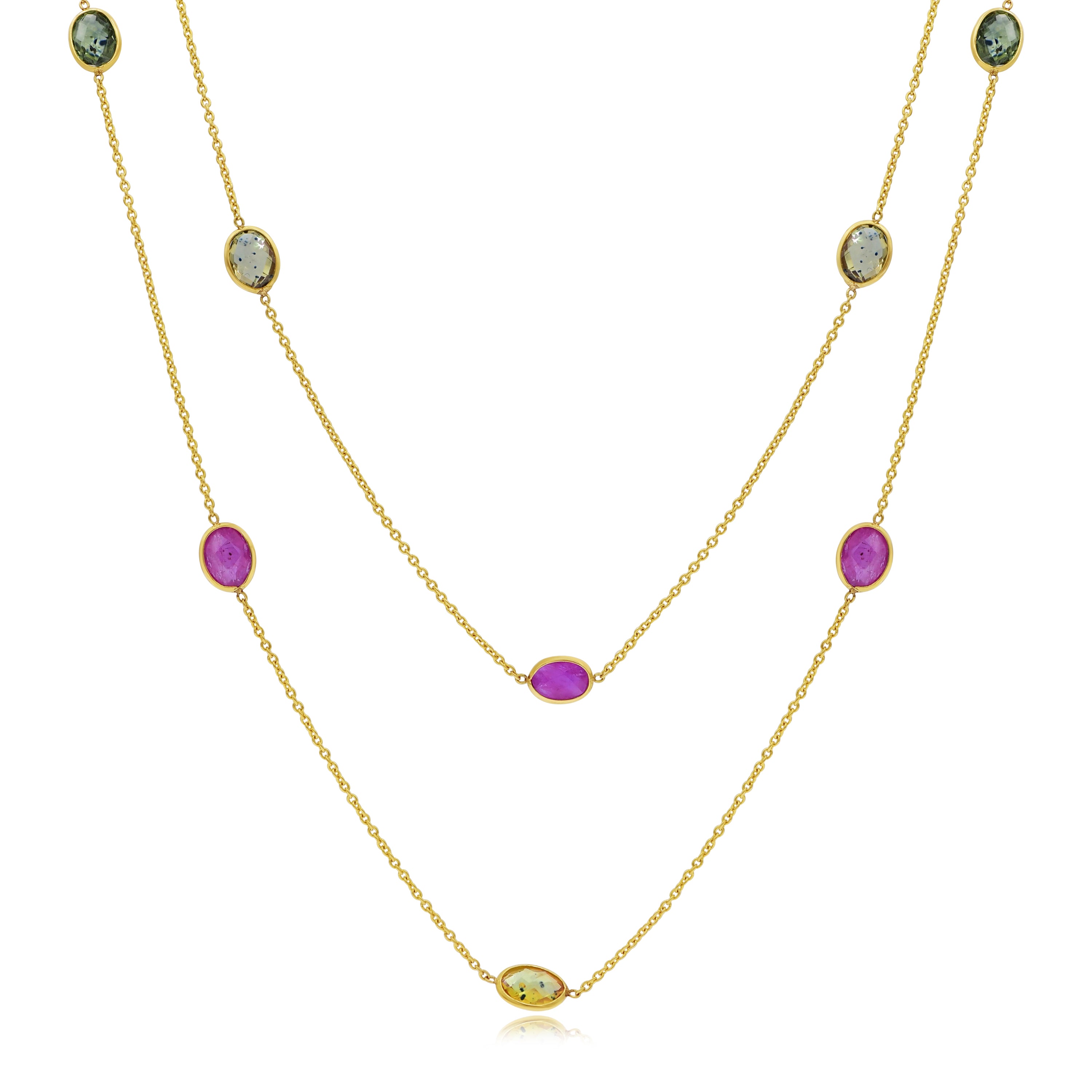 9.98 ct. Multi-Color Sapphire 18K Yellow Gold Stone Station Necklace 28"