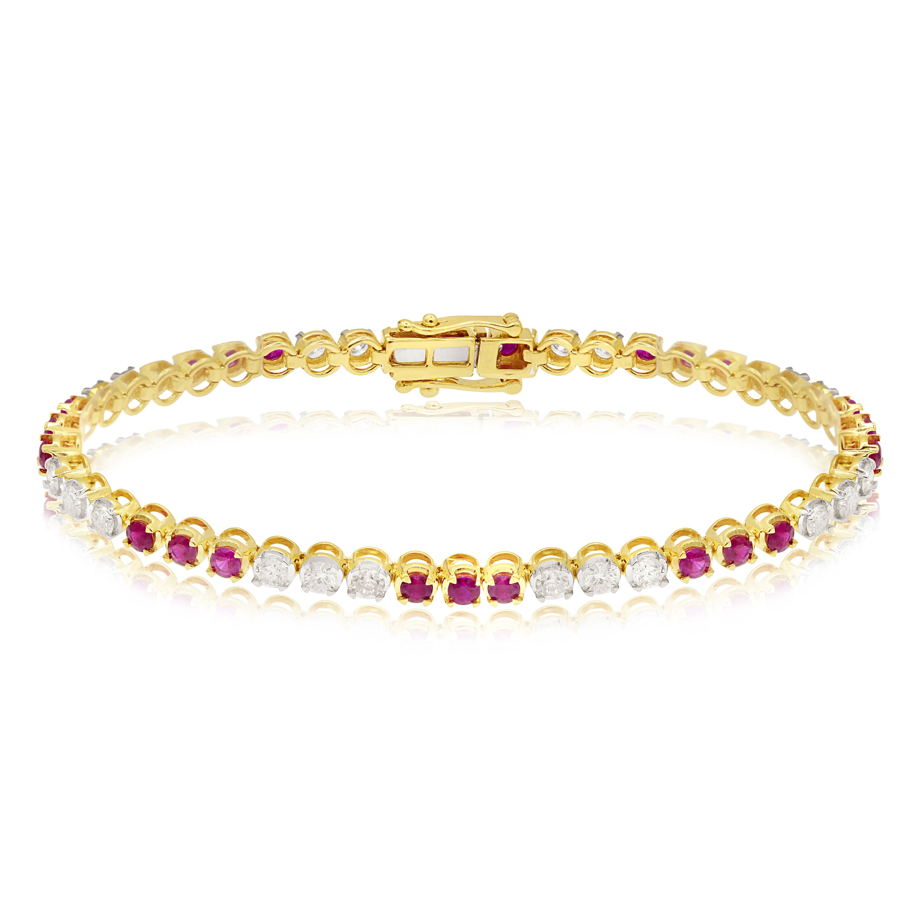 1.79 ct. Ruby & 1.51 ct. Diamond 14K Yellow Gold Tennis Bracelet