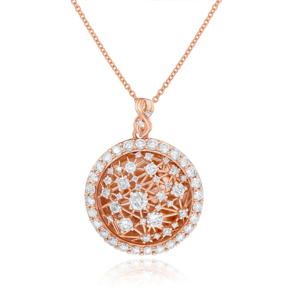 4.13 ct. Diamond 14K Rose Gold Filigree Web Etoile Circular Floating Pendant