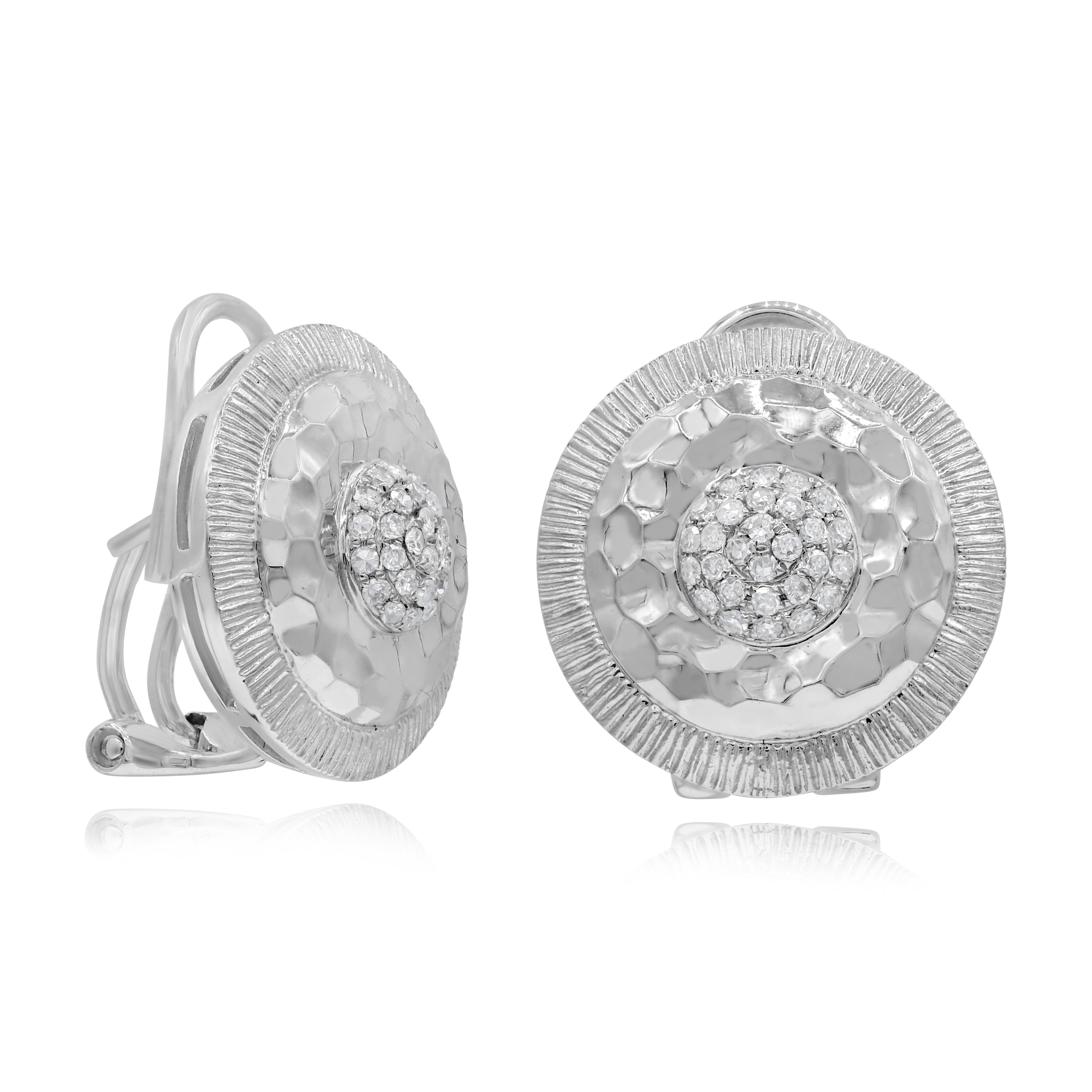 0.24 ct. Diamond 14K White Gold Textured Circle Huggie Earrings