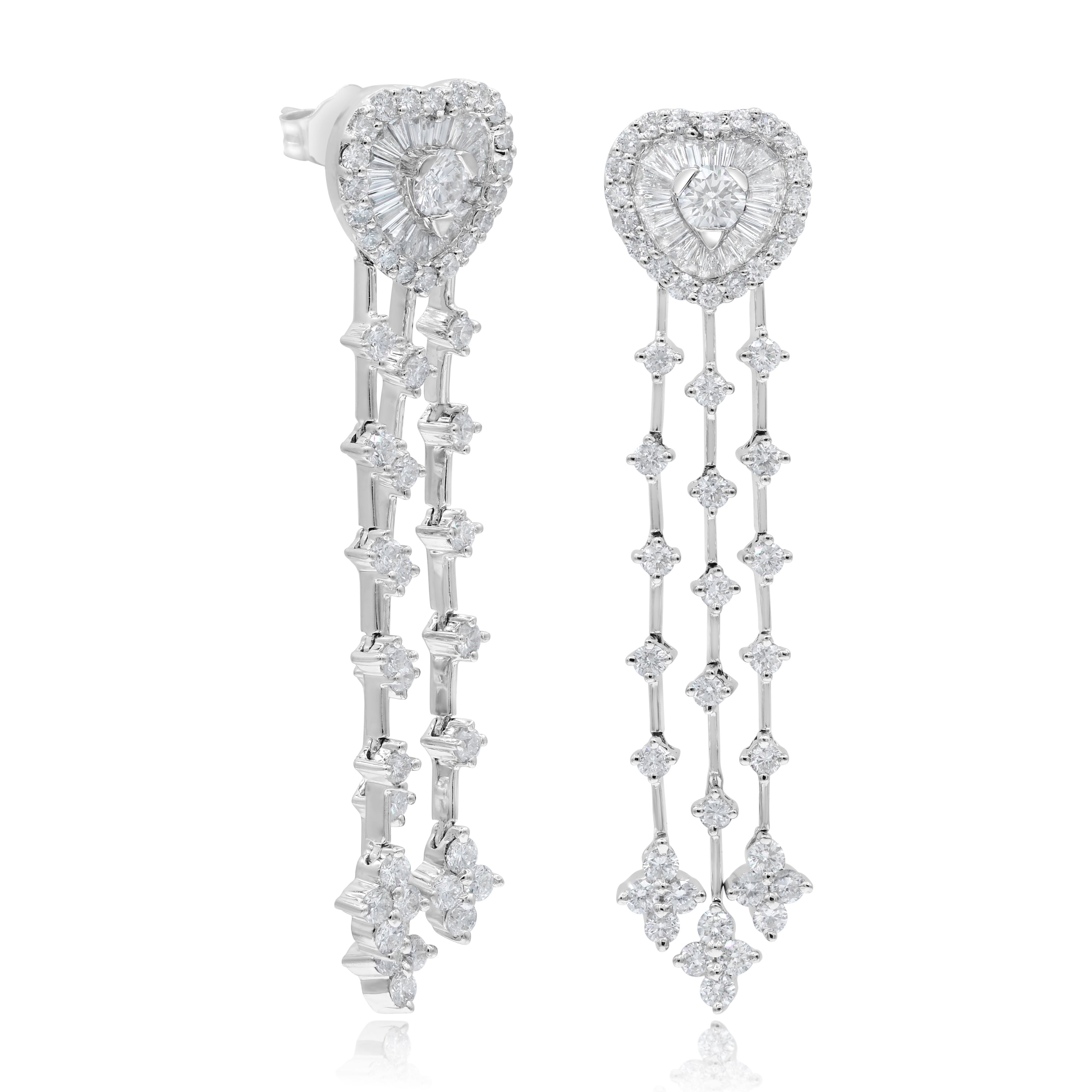 2.56 ct. Diamond 18K White Gold Heart & Star Drop Earrings