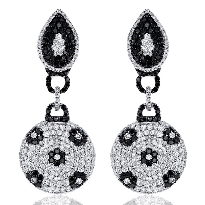 7.35 ct. Black & White Diamond 18K White Gold Drop Earrings