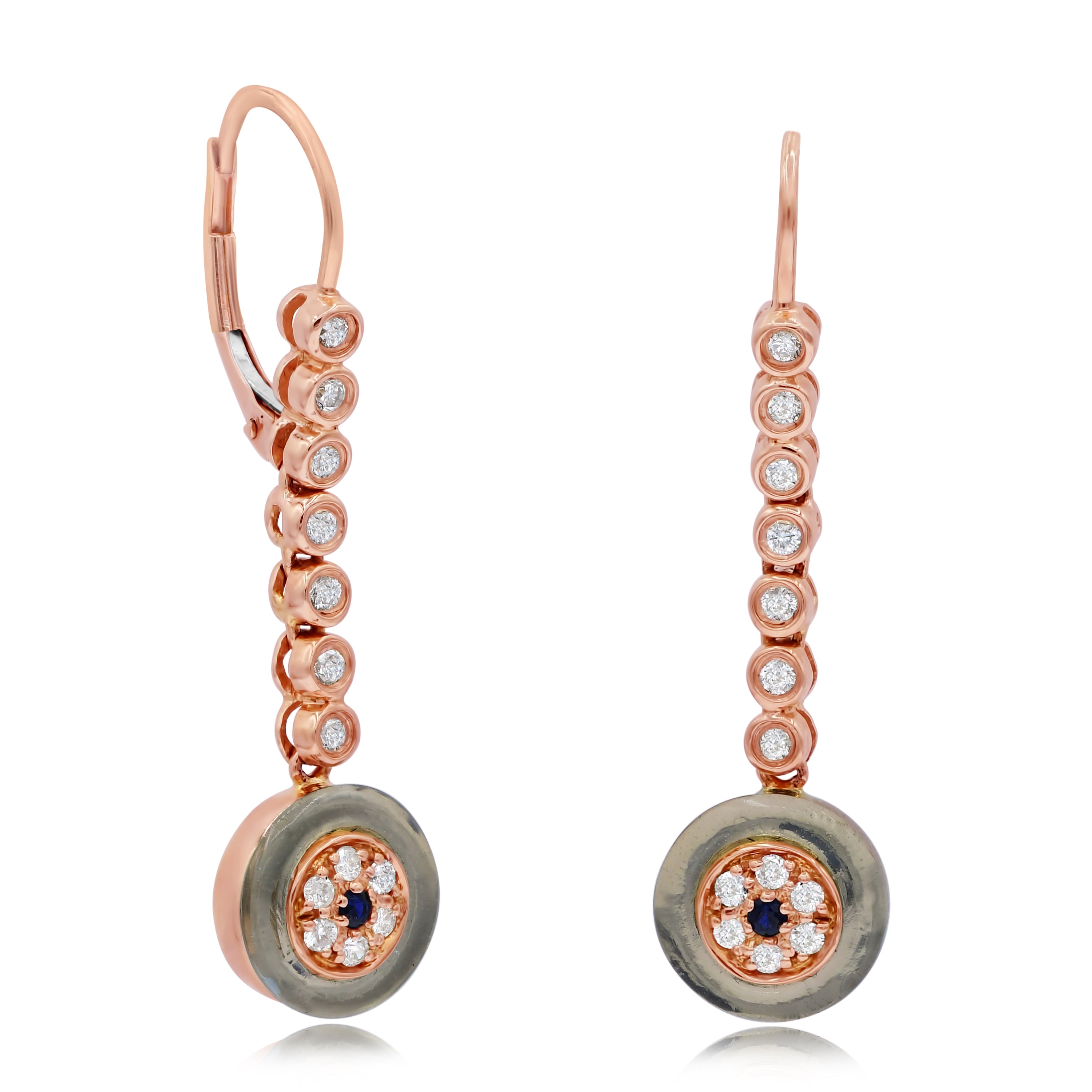 1.24 ct. Diamond, Sapphire & Topaz 14K Rose Gold Drop Earrings
