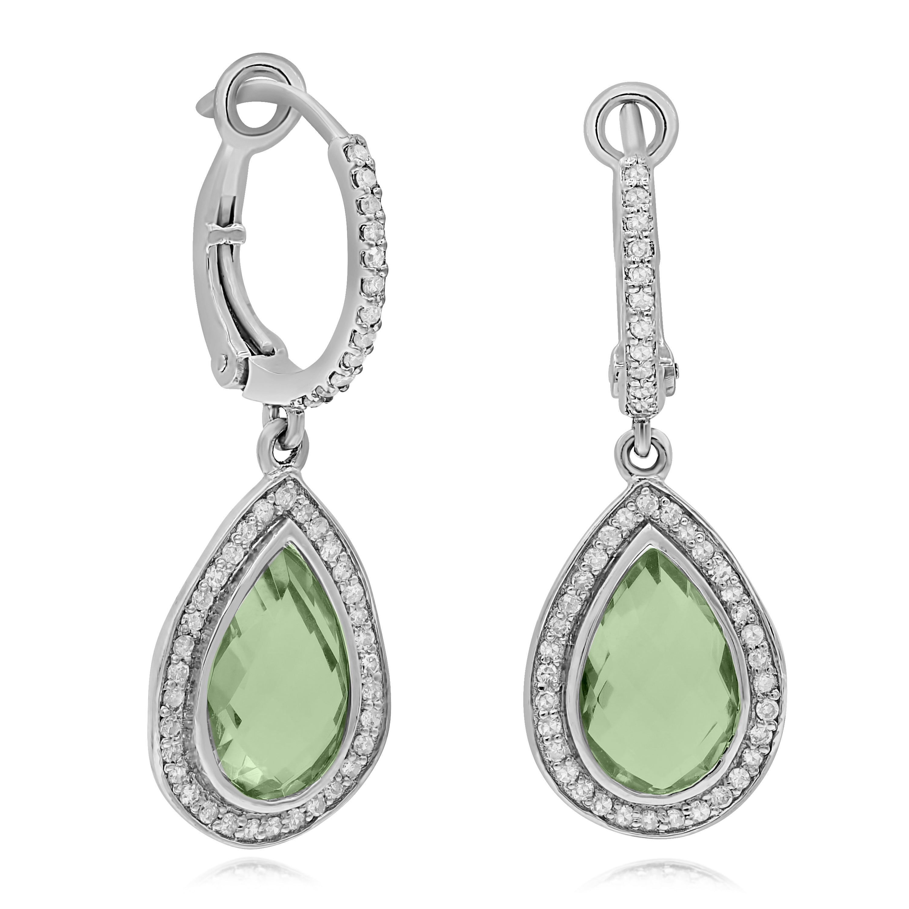 3.85 ct. Green Amethyst & 0.35 ct. Diamond 14K White Gold Drop Earrings