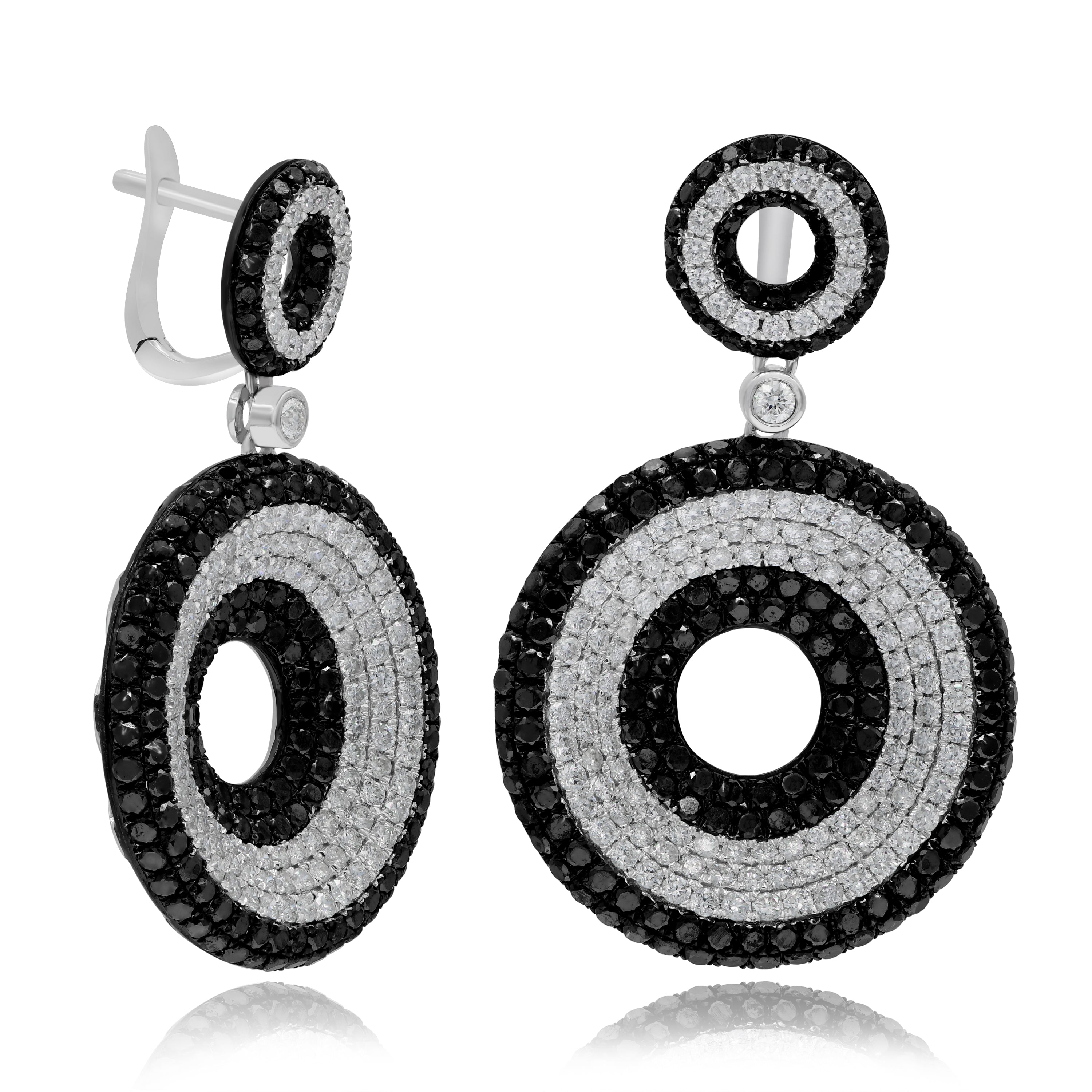 6.7 ct. Black & White Diamond 18K White Gold Leverback Drop Earrings