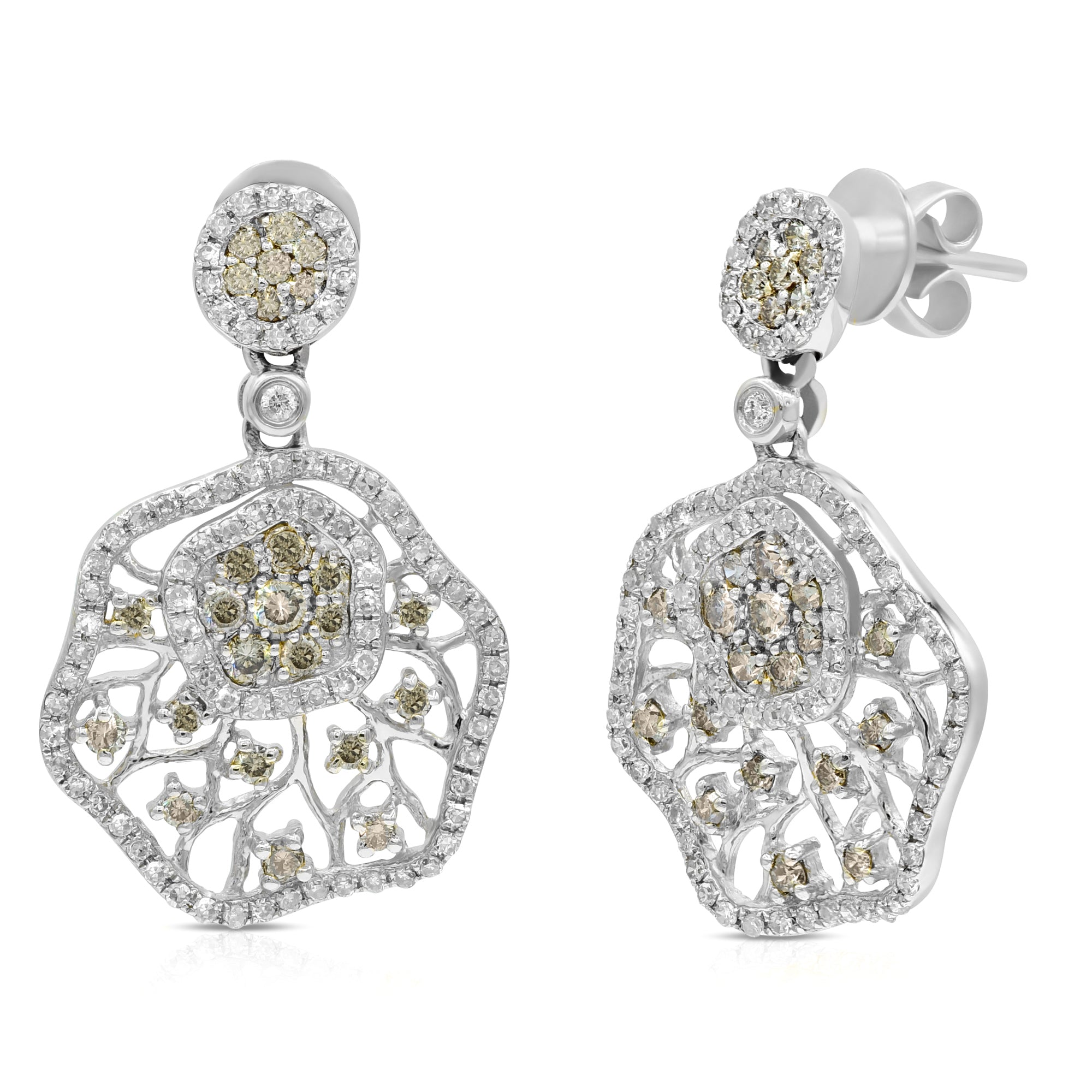 1.37 ct. Brown & White Diamond 14K White Gold Drop Earrings