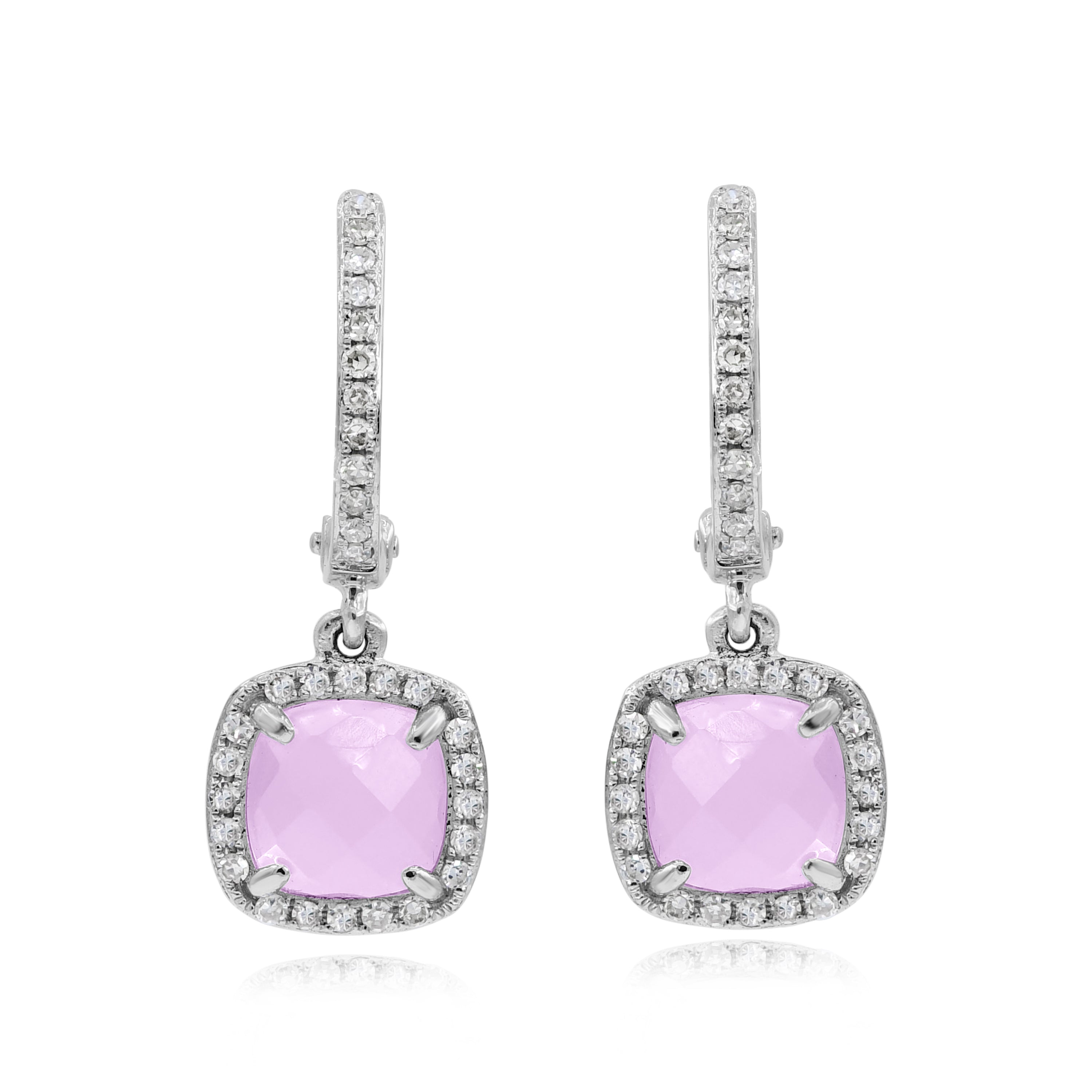 1.65 ct. Rose Quartz & 0.25 ct. Diamond 14K White Gold Drop Earrings