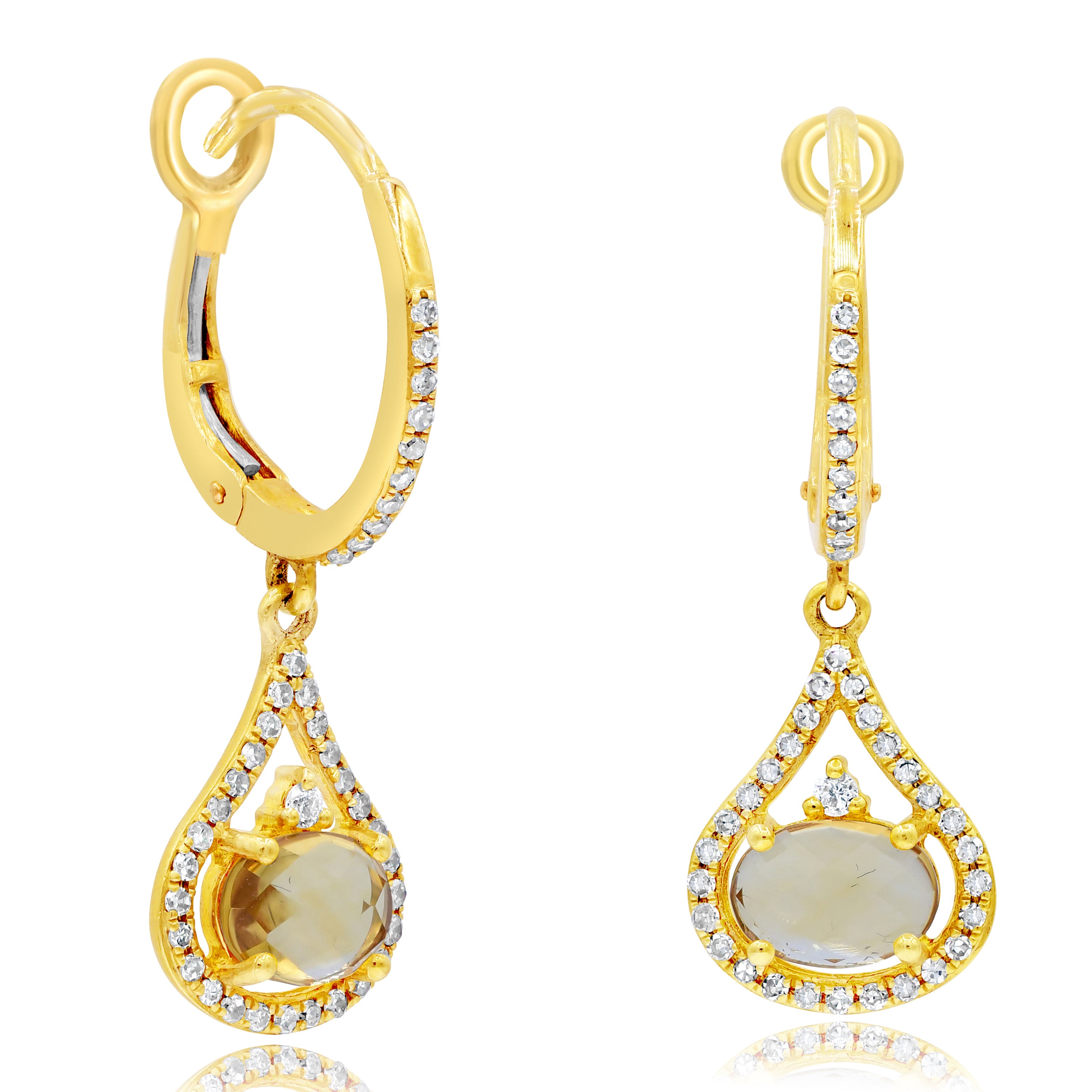 1.15 ct. Quartz & 0.33 ct. Diamond 14K Yellow Gold Drop Earrings