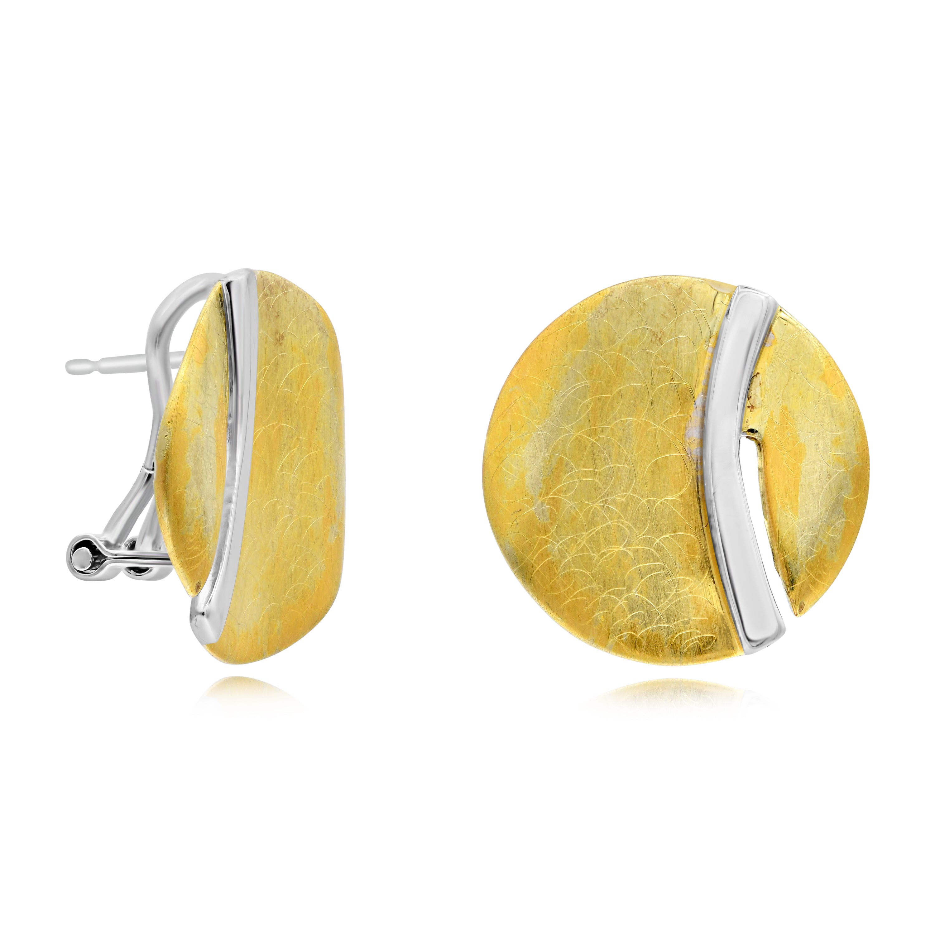925 Silver Two Tone Textured Leverback Earrings