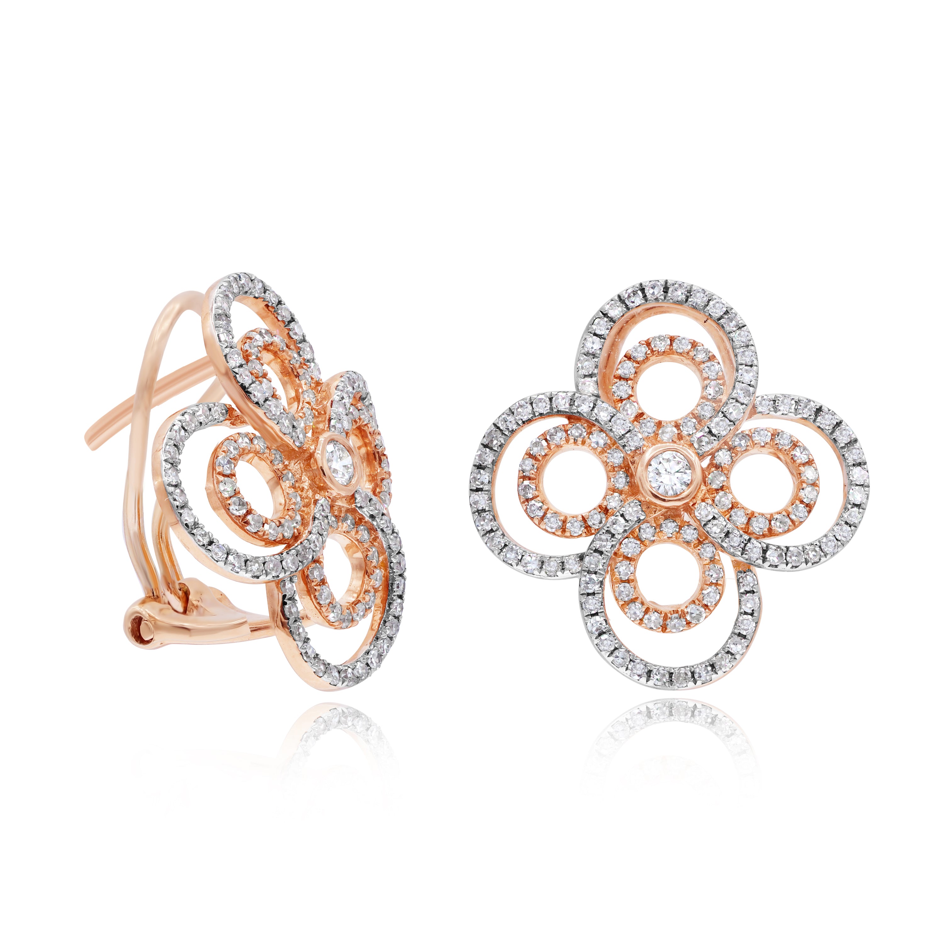 1.19 ct. Diamond 14K Two Tone Gold 3D Classic Flower Earrings