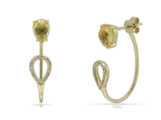 1.46 ct. Citrine & 0.12 ct. Diamond 14K Yellow Gold Pushback Earrings