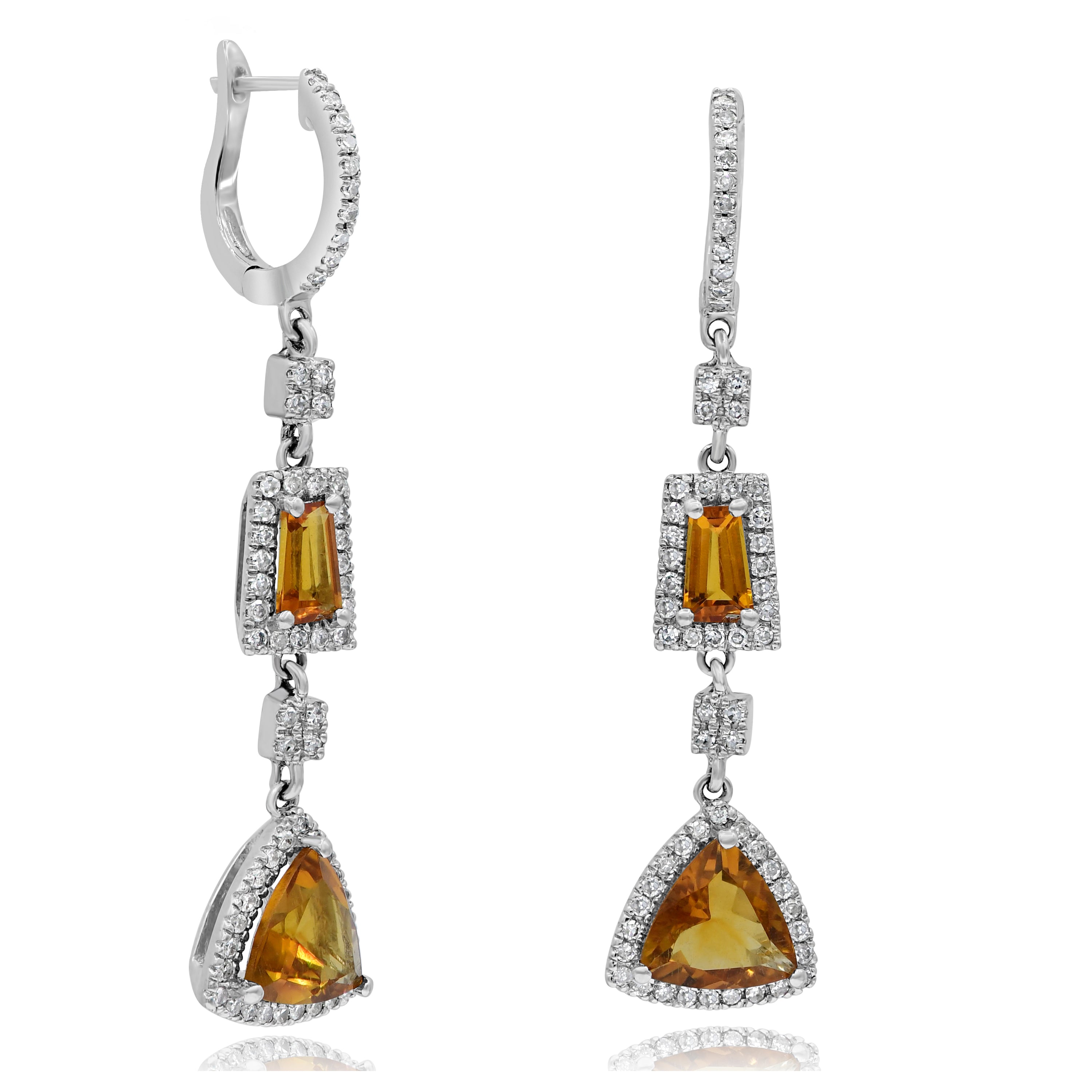 2.93 ct. Citrine & 0.51 ct. Diamond 14K White Gold Dangle Earrings