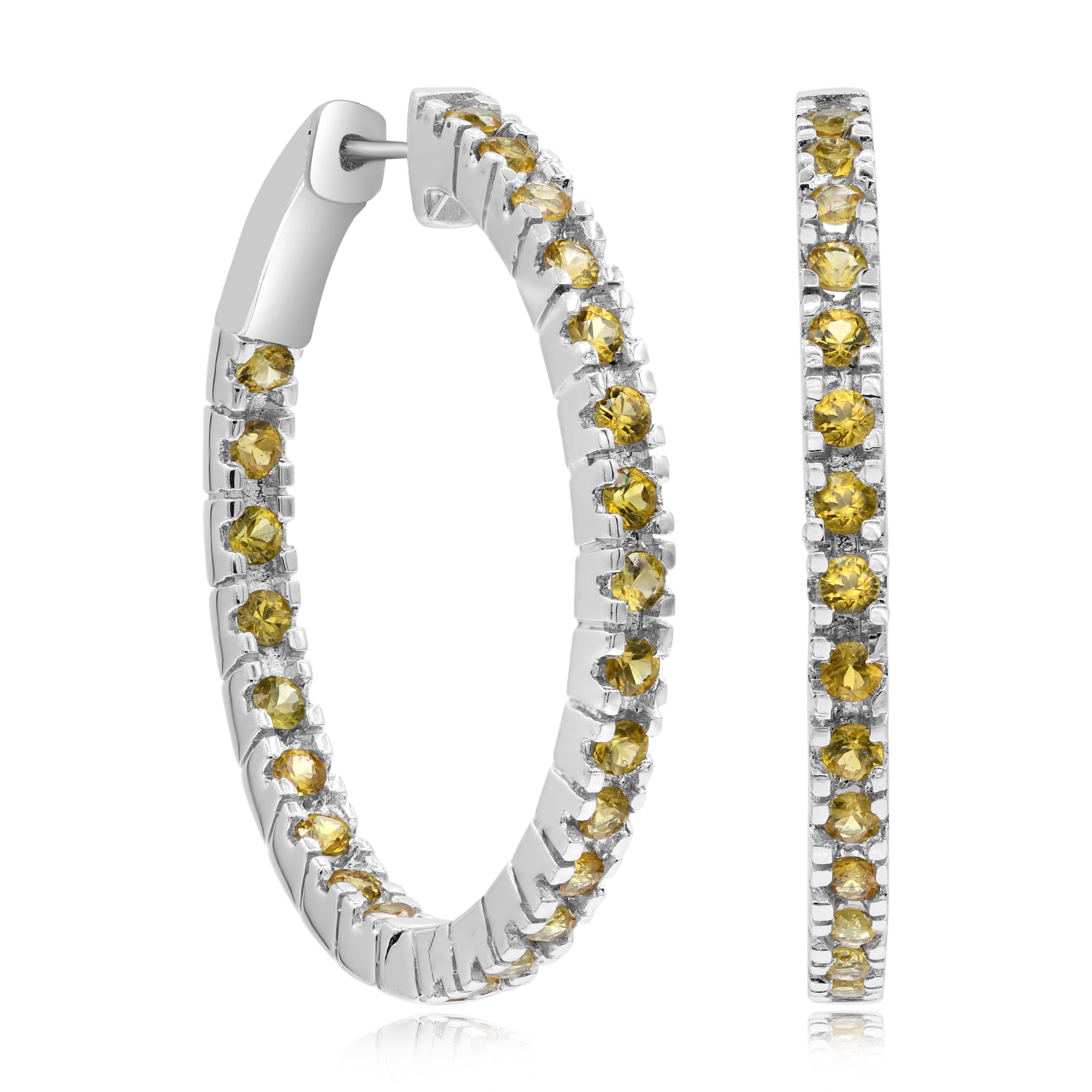 1.4 ct. Yellow Sapphire 14K White Gold Hoop Earrings