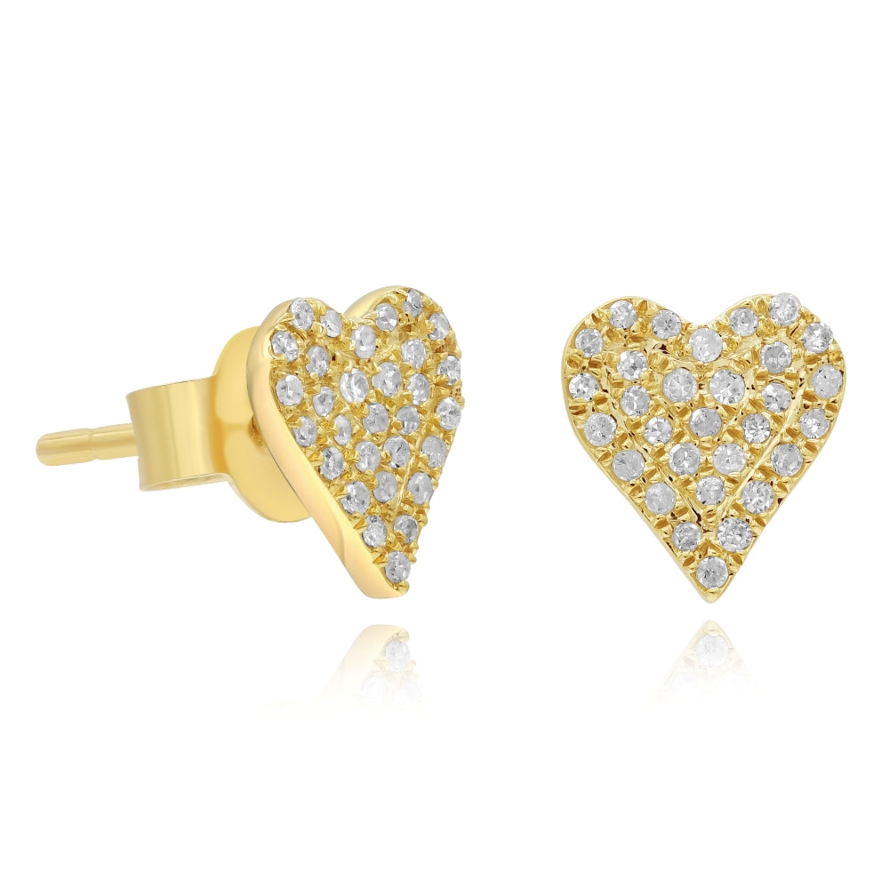 0.18 ct. Diamond 14K Yellow Gold Heart Stud Earrings