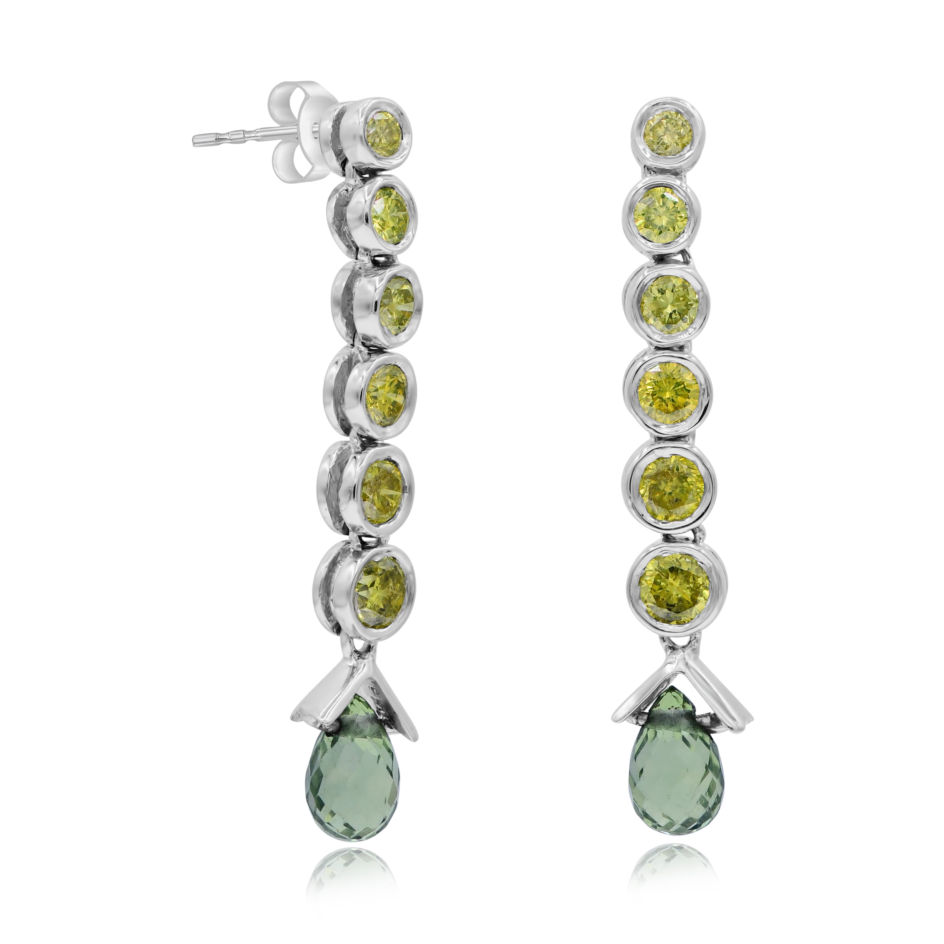 1.61 ct. Green Sapphire & 0.77 ct. Yellow Diamond 14K White Gold Ascending Earrings