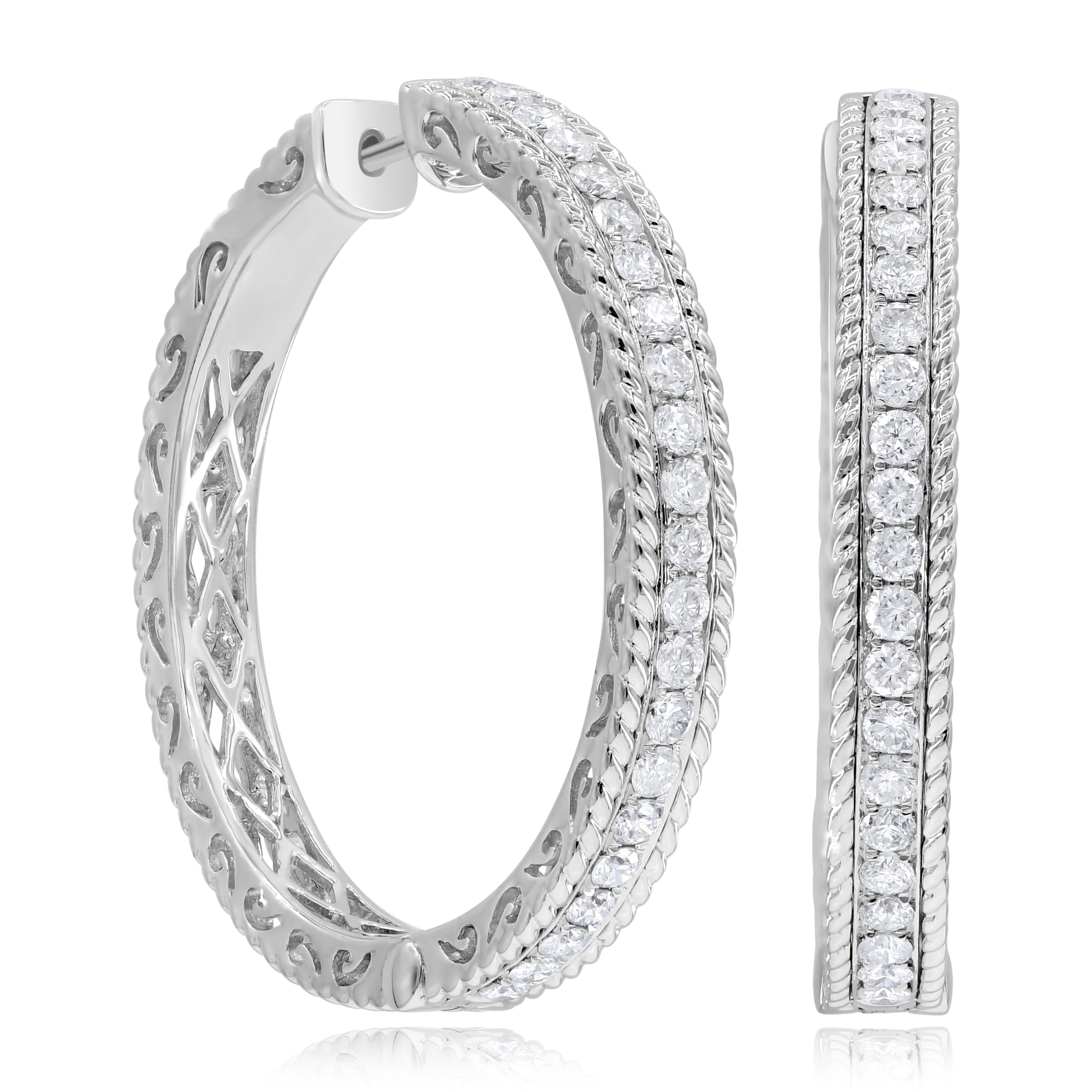 1.43 ct. Diamond 18K White Gold Hoop Earrings