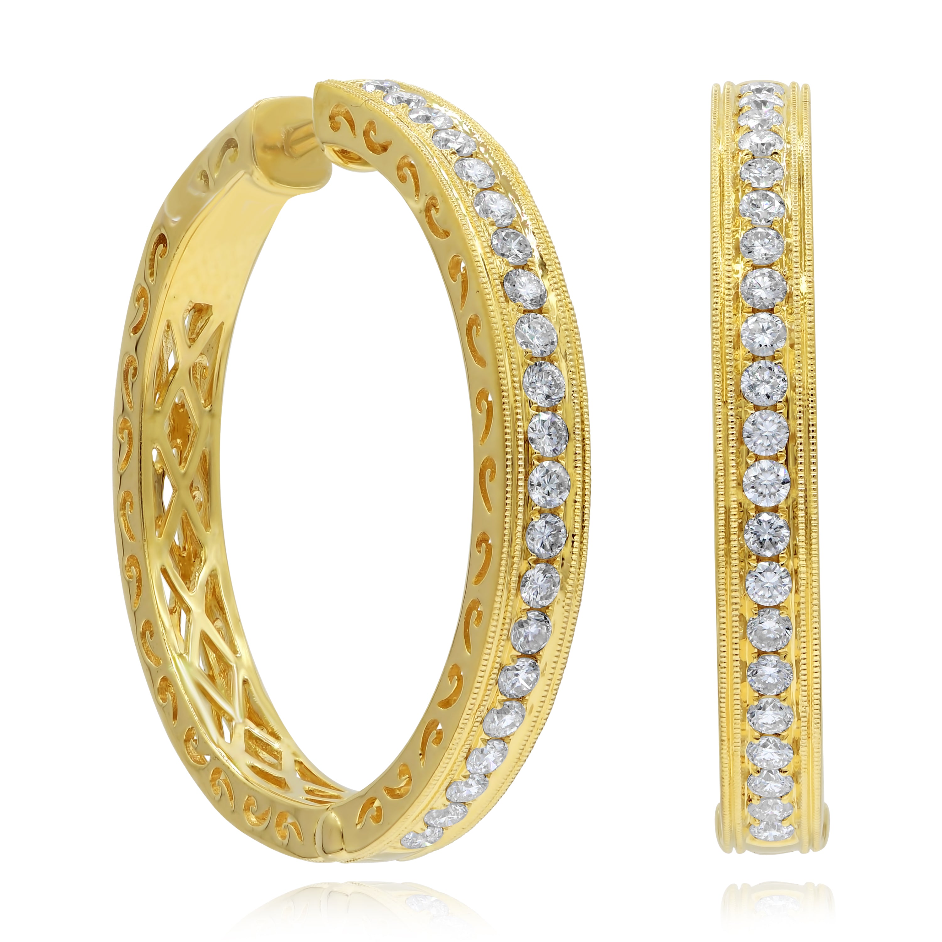 1.32 ct. Diamond 18K Yellow Gold Hoop Earrings