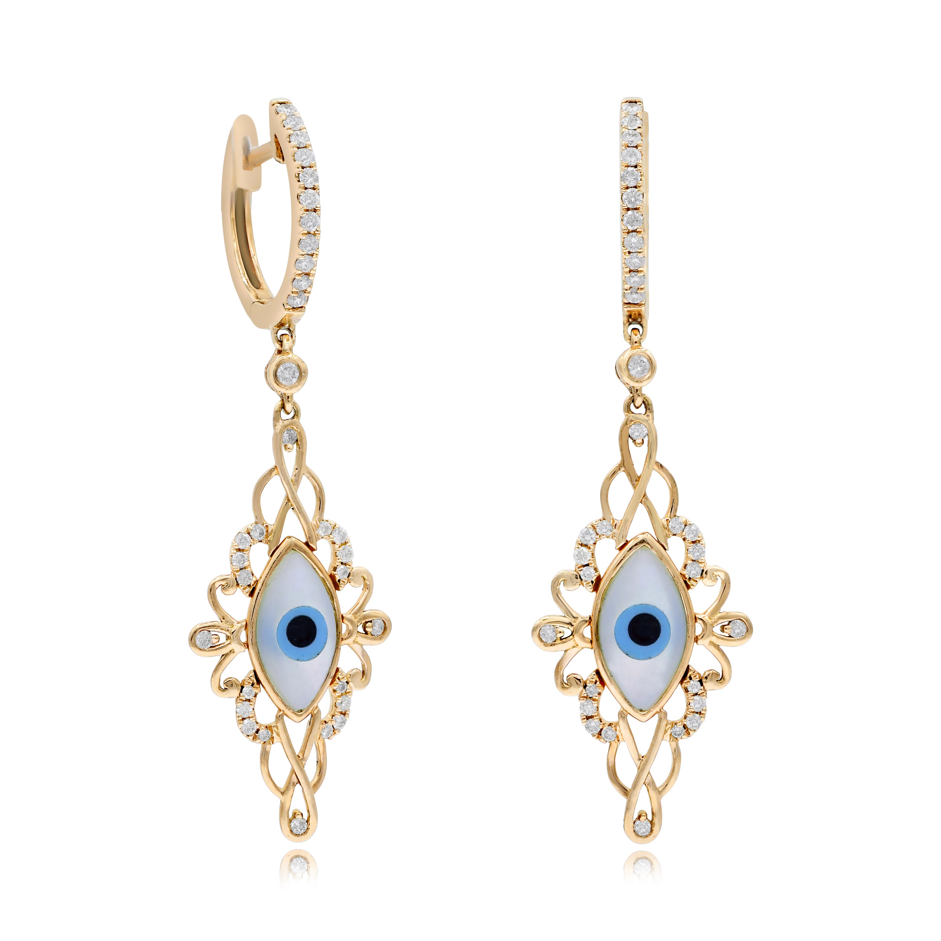 1.35 ct. Mother of Pearl & 0.37 ct. Diamond 14K Yellow Gold Dangle Earrings