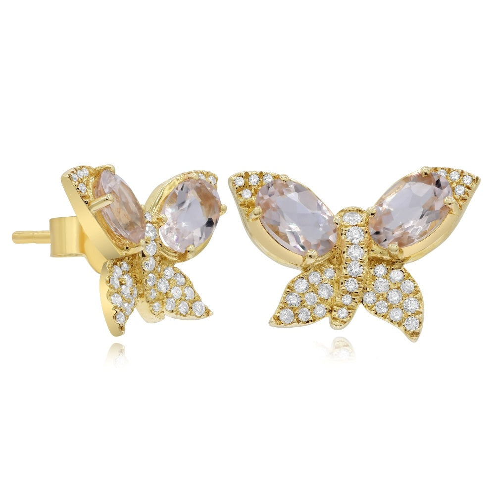 1.52 ct. Morganite & 0.23 ct. Diamond 14K Yellow Gold Butterfly Stud Earrings