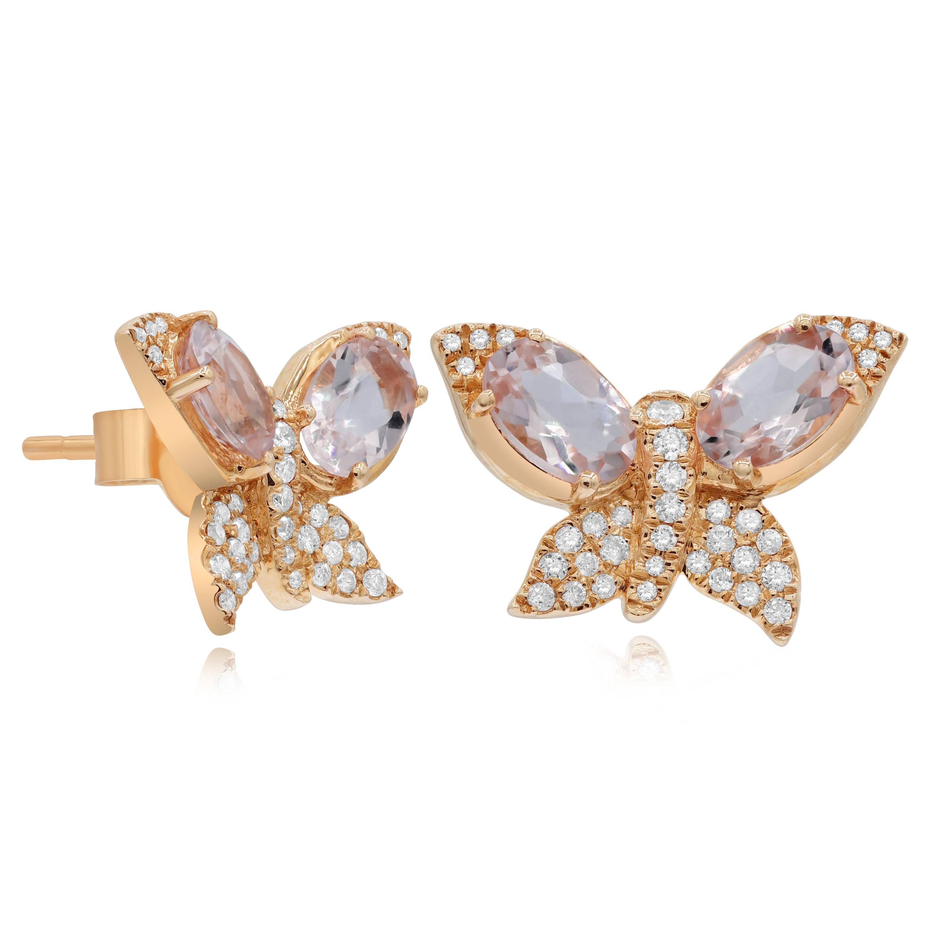 1.43 ct. Morganite & 0.22 ct. Diamond 14K Rose Gold Butterfly Stud Earrings