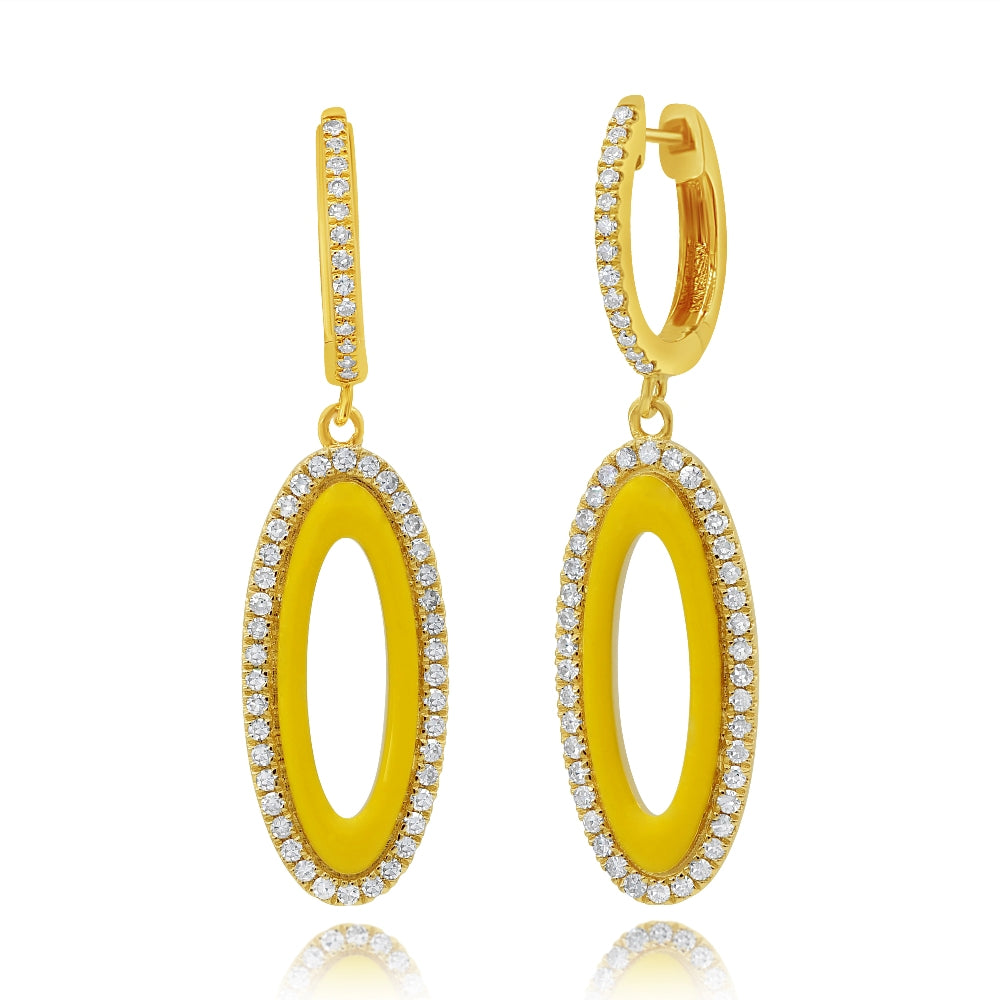 0.52 ct. Diamond 14K Yellow Gold Yellow Enamel Oval Huggie Earrings
