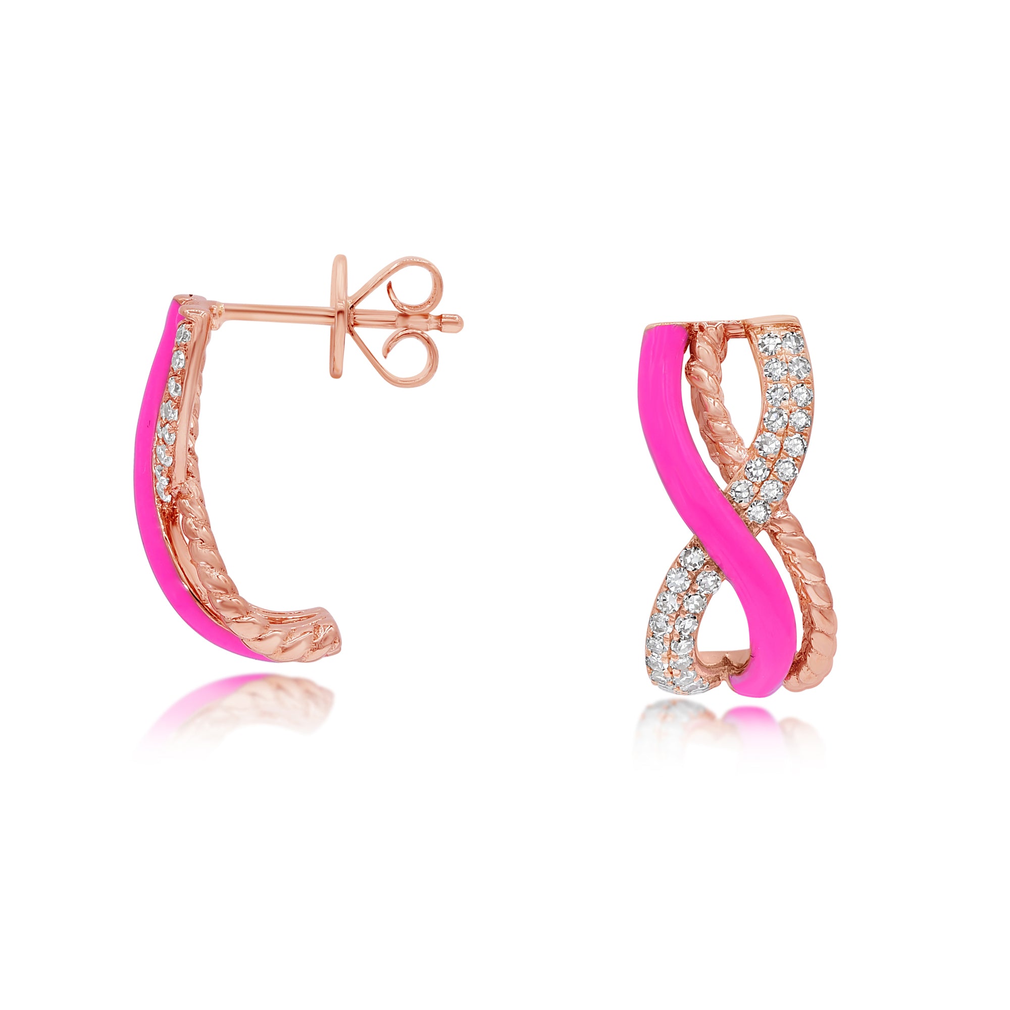 0.35 ct. Diamond 14K Rose Gold Pink Enamel Crisscross Infinity Pushback Earrings