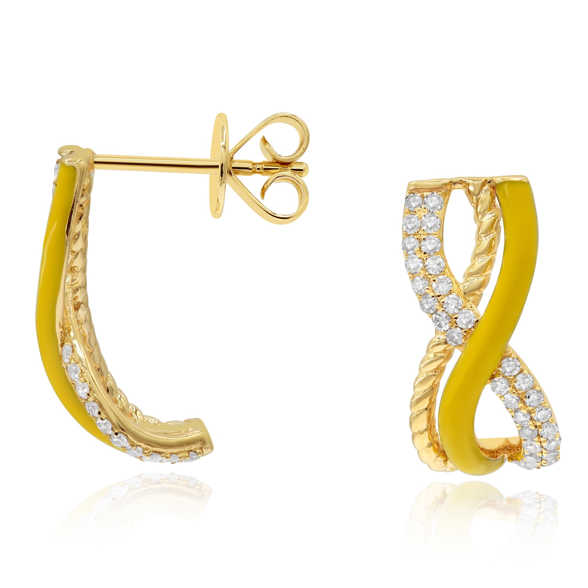 0.35 ct. Diamond 14K Yellow Gold Yellow Enamel Crisscross Infinity Pushback Earrings