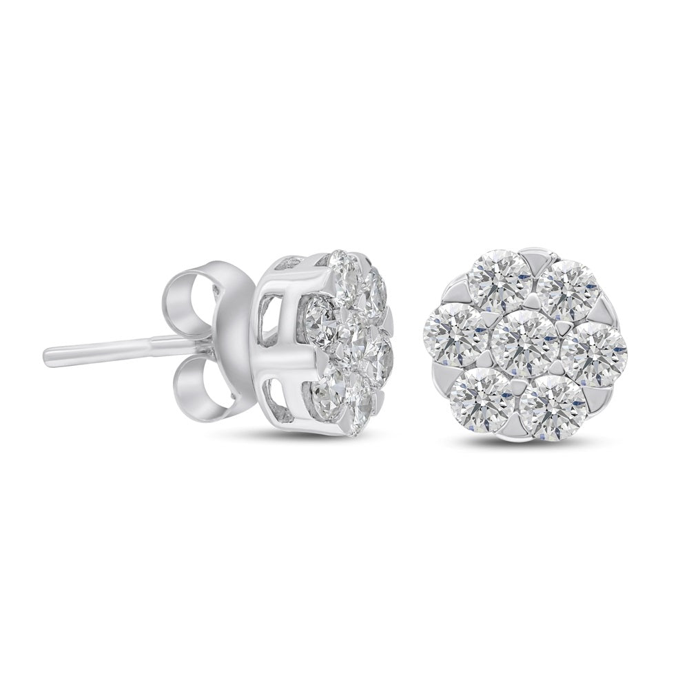 1.03 ct. Diamond 14K White Gold Floret Stud Earrings