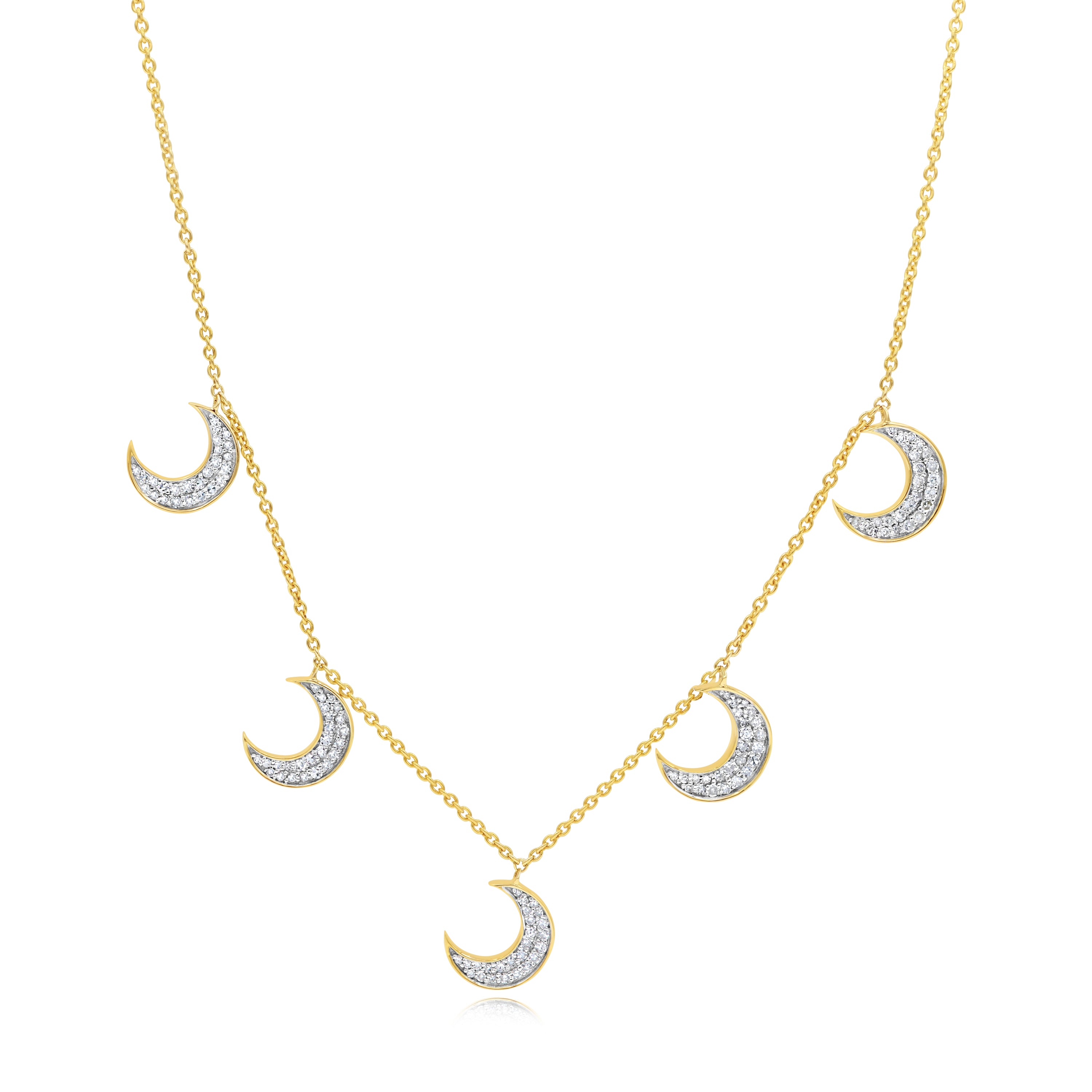 0.47 ct. Diamond 14K Yellow Gold Crescent Moon Chain Necklace