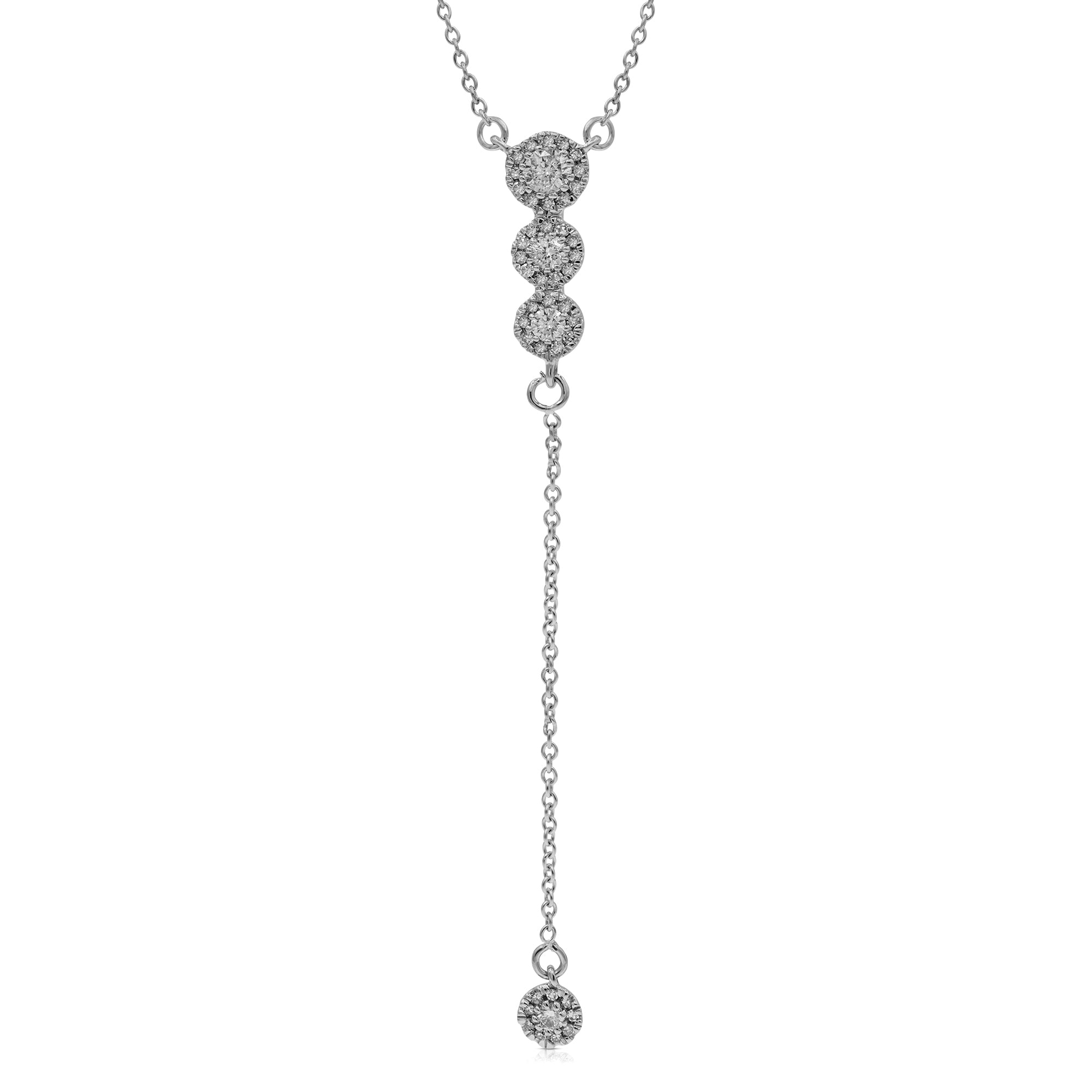 0.28 ct. Diamond 14K White Gold Triple Halo Lariat Necklace 18"