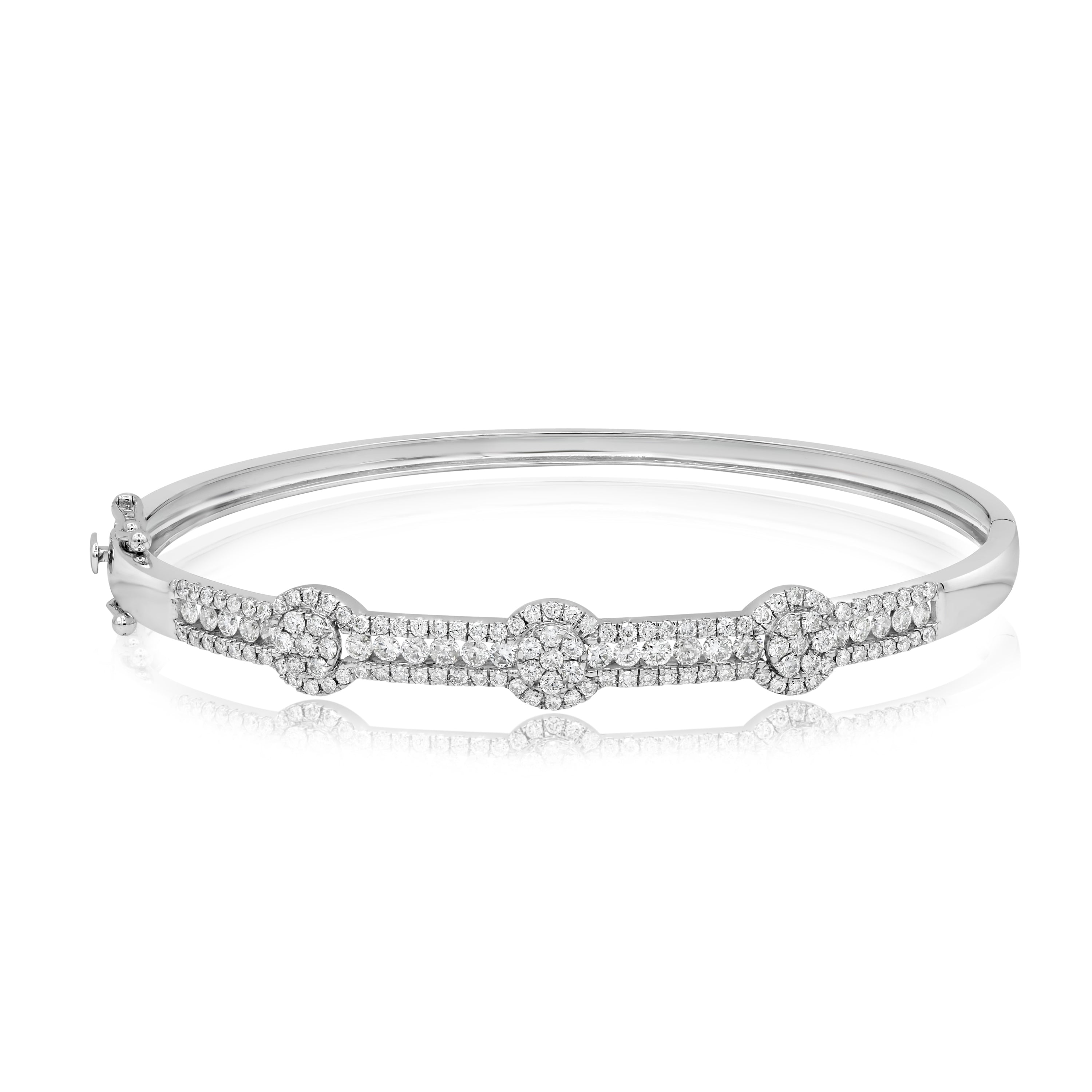 1.75 ct. Diamond 14K White Gold Flower Clusters Hinged Bangle Bracelet