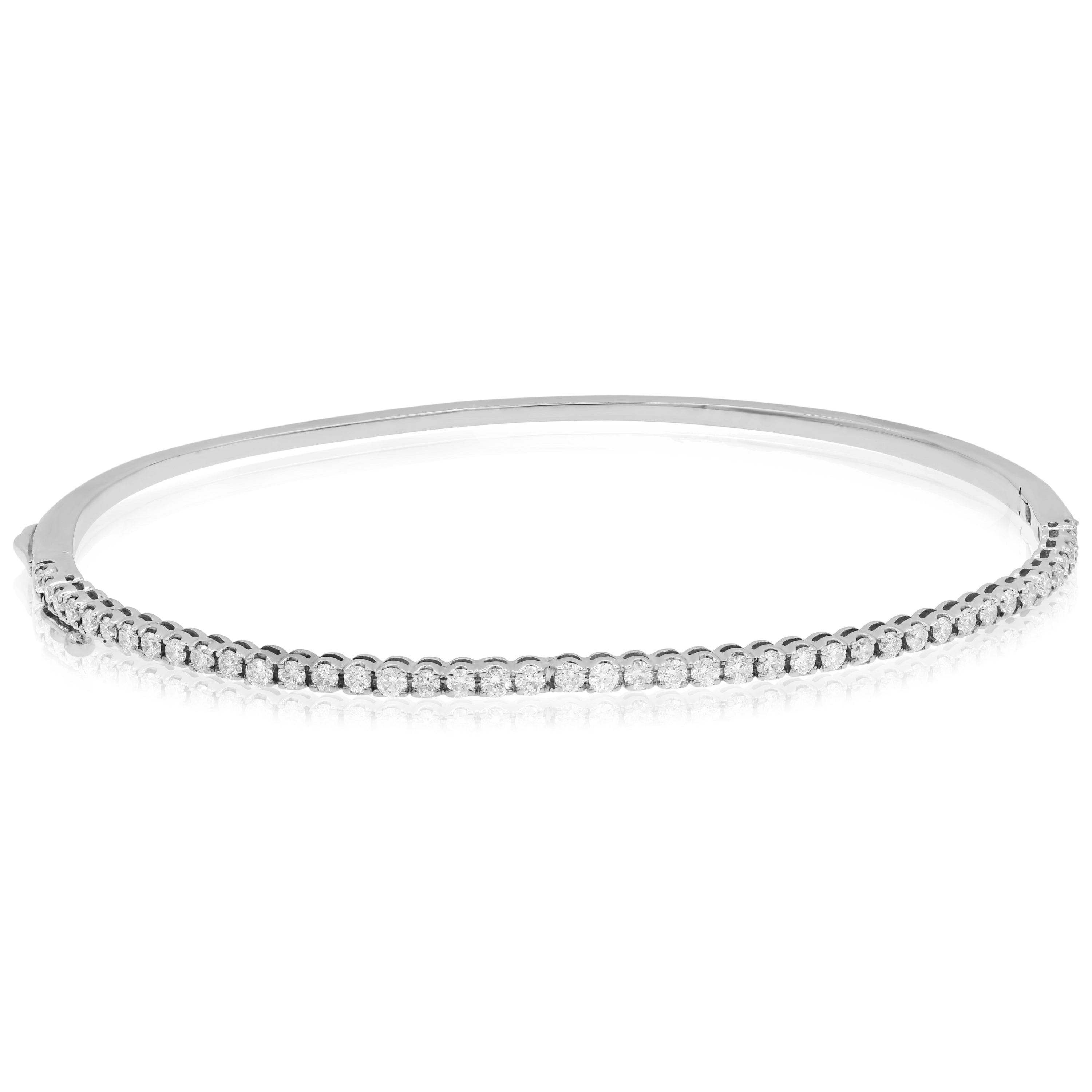 1.15 ct. Diamond 14K White Gold Hinged Bangle Bracelet