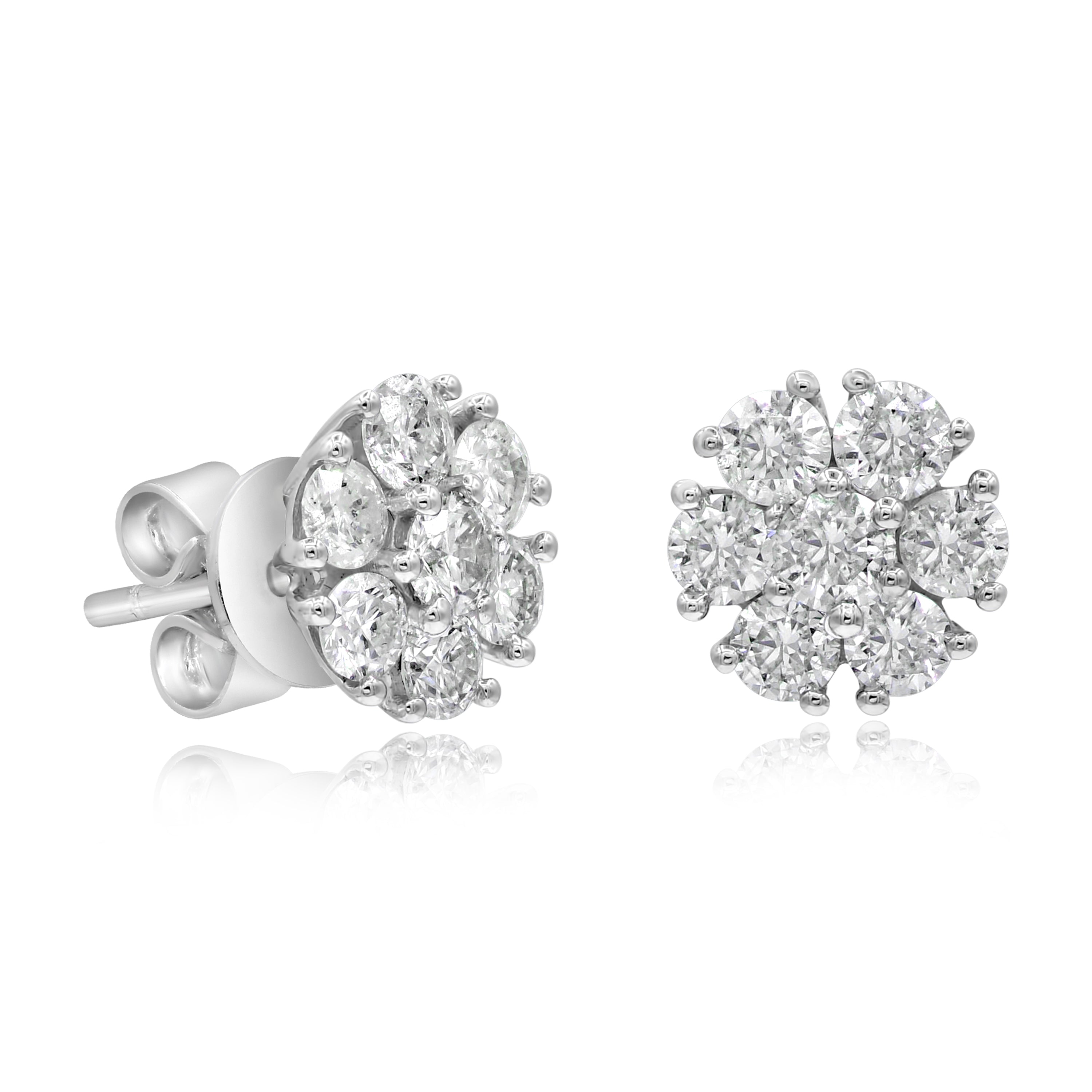 1.46 ct. Diamond 14K White Gold Floret Stud Earrings