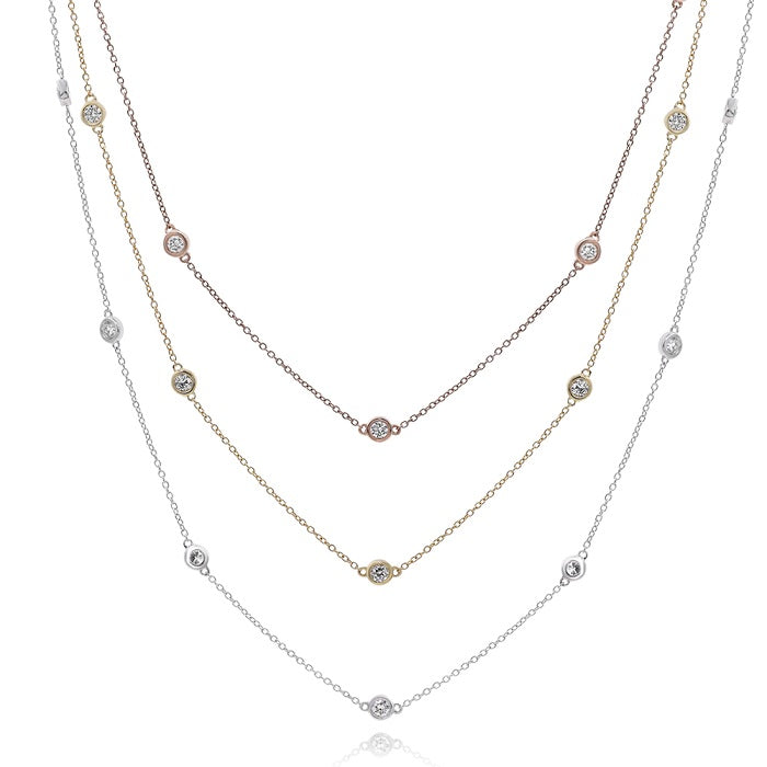 2.2 ct. Diamond 14K Three-Tone Gold 3 Row By The Yard Love Necklace