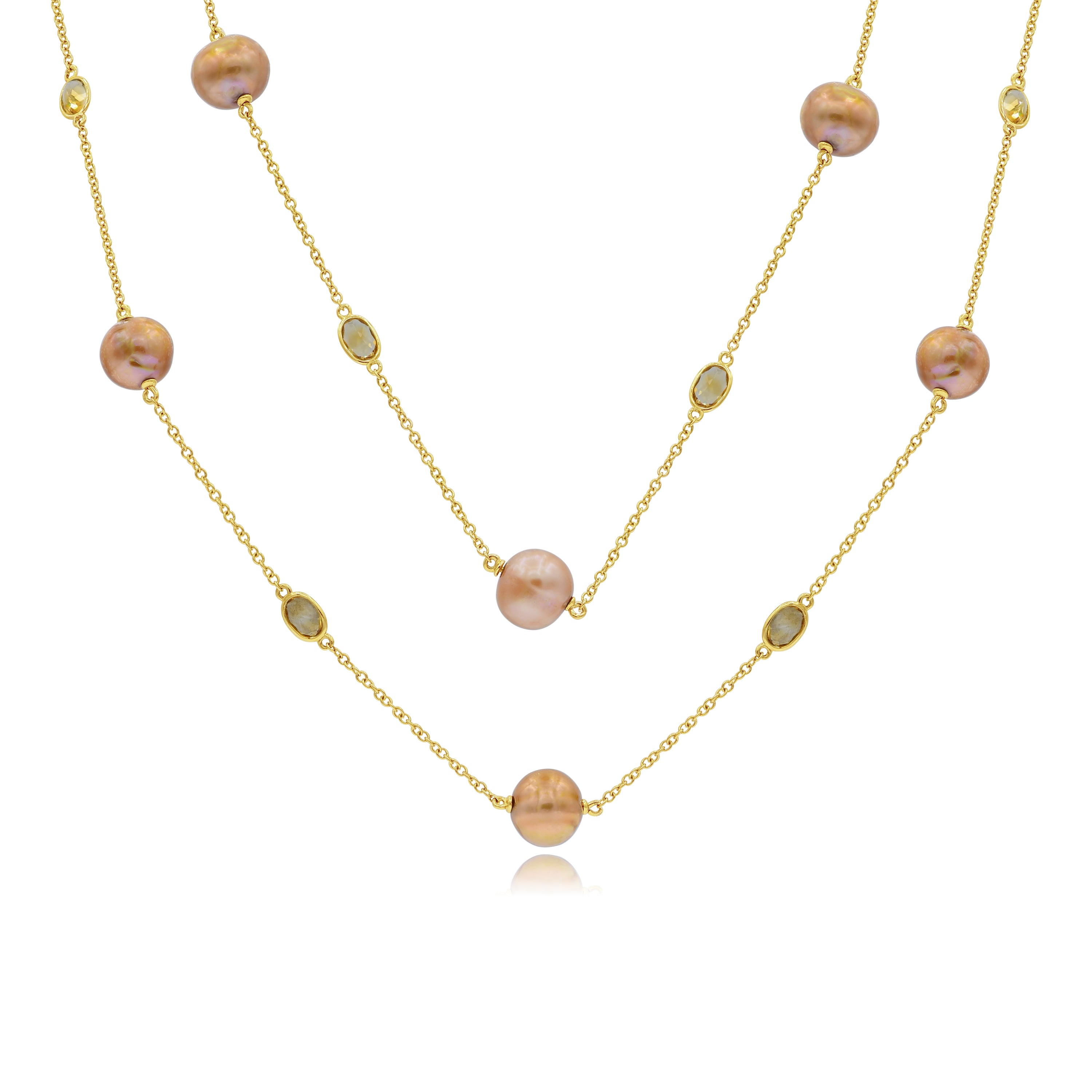 4.22 ct. Citrine & 62.99 ct. Pearl 14K Yellow Gold Stone Station Necklace