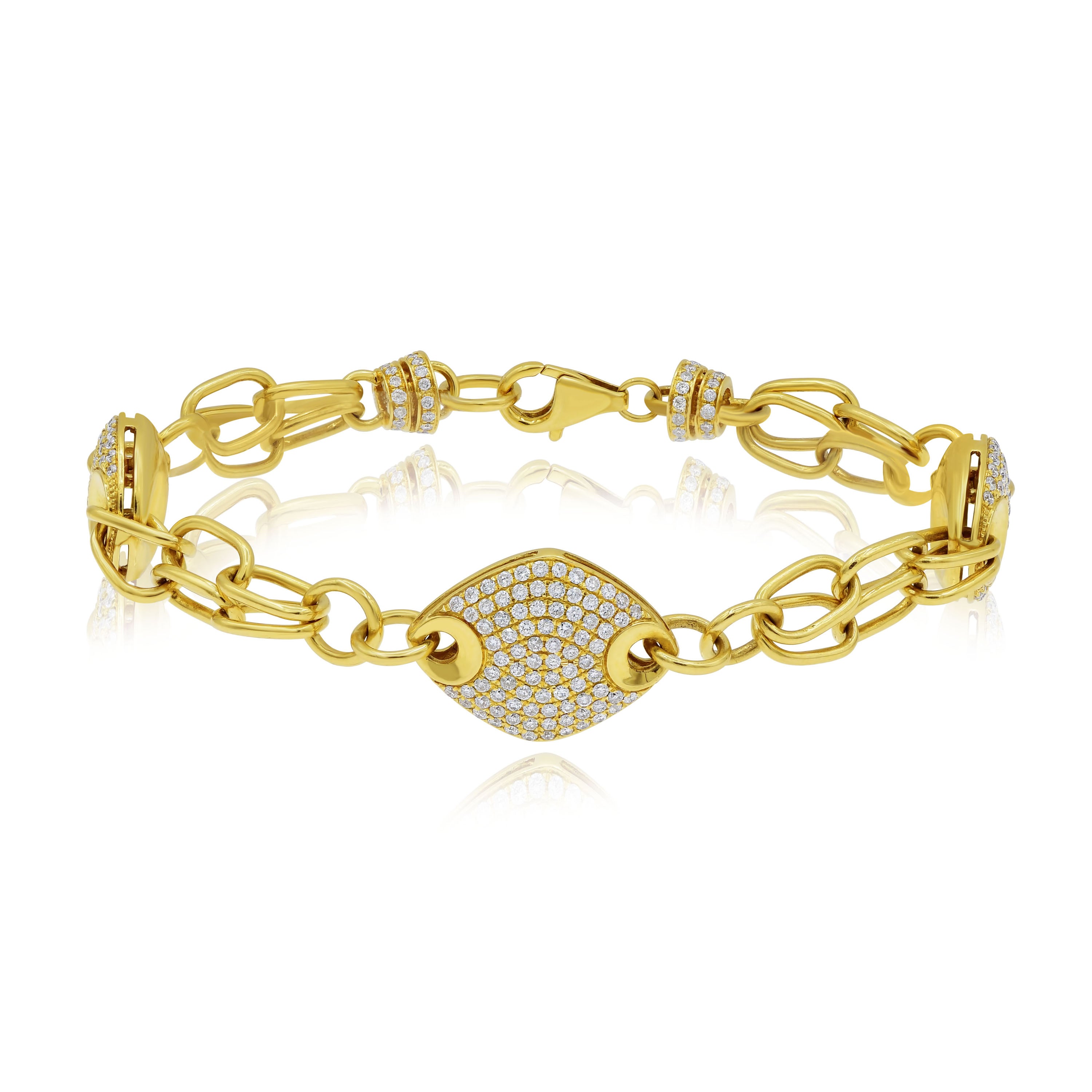 2.35 ct. Diamond 18K Yellow Gold Pave Mariner Charm Chain Link Bracelet