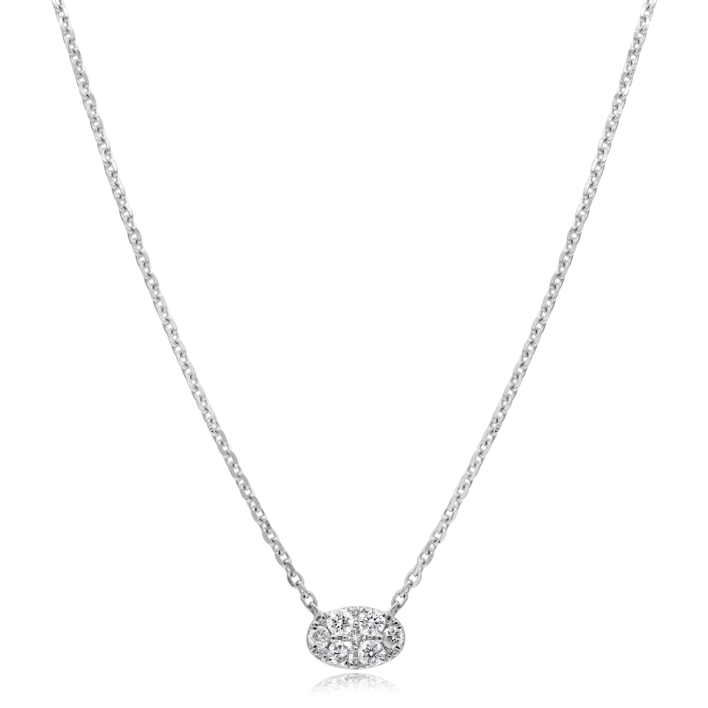 0.25 ct. Diamond 14K White Gold Pave Oval Pendant Necklace 18"