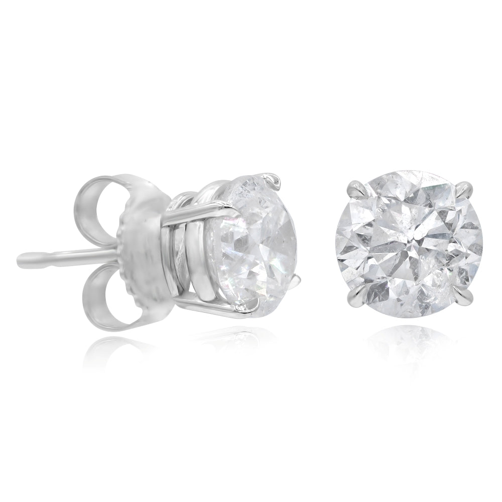 3.02 ct. Diamond 14K White Gold Round Stud Earrings