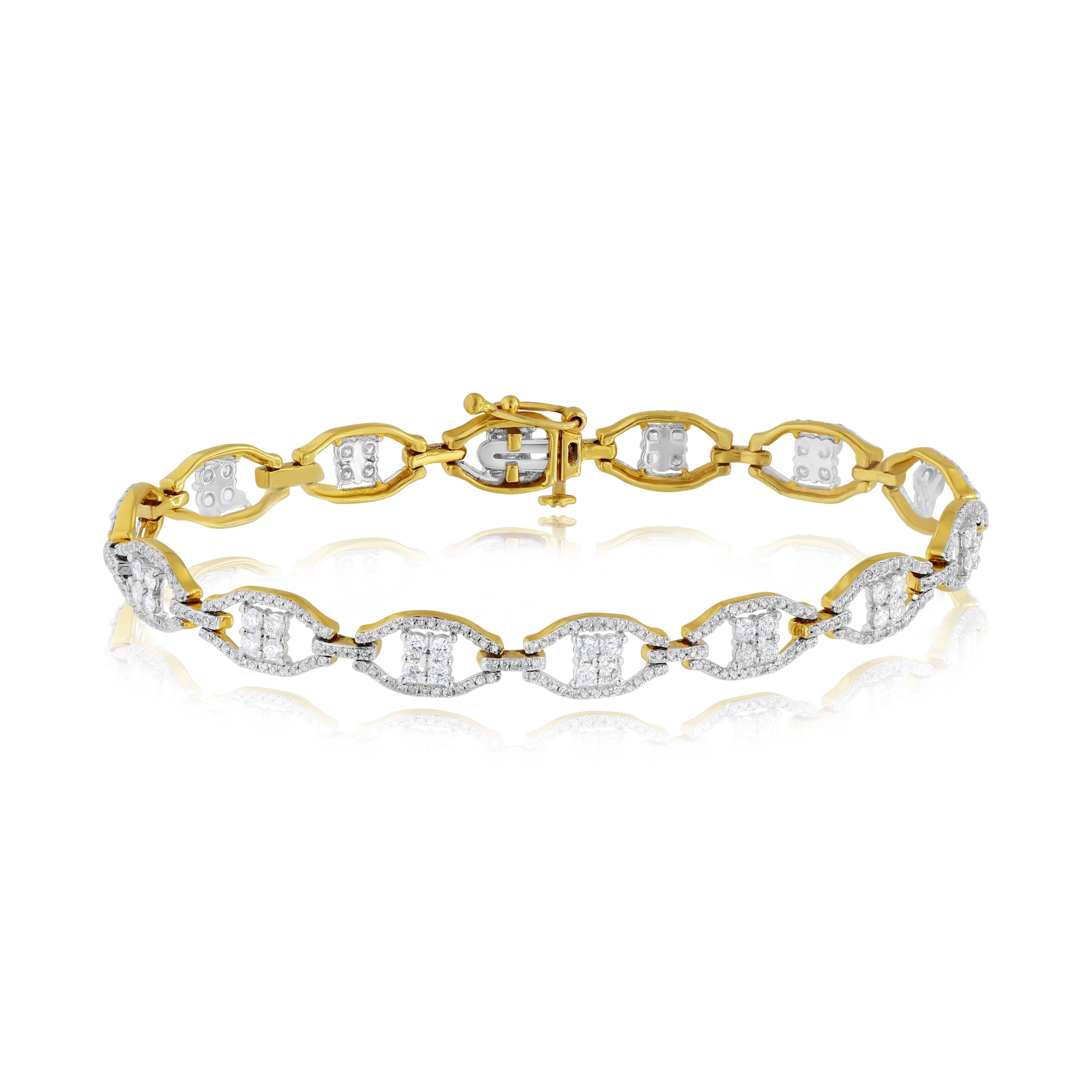 2.37 ct. Diamond 14K Yellow Gold Rectangular Grooved Tennis Bracelet
