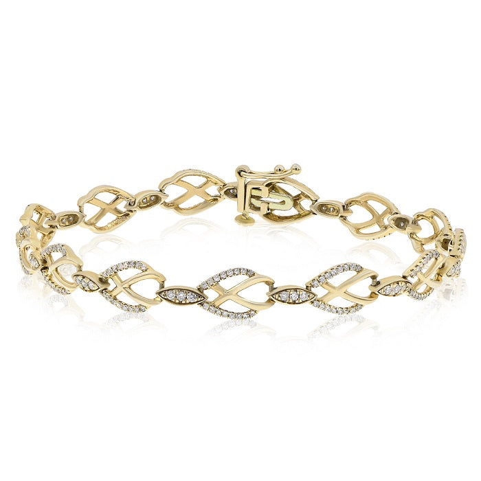 1.05 ct. Diamond 14K Yellow Gold Multi Leaf Infinity Love Tennis Bracelet