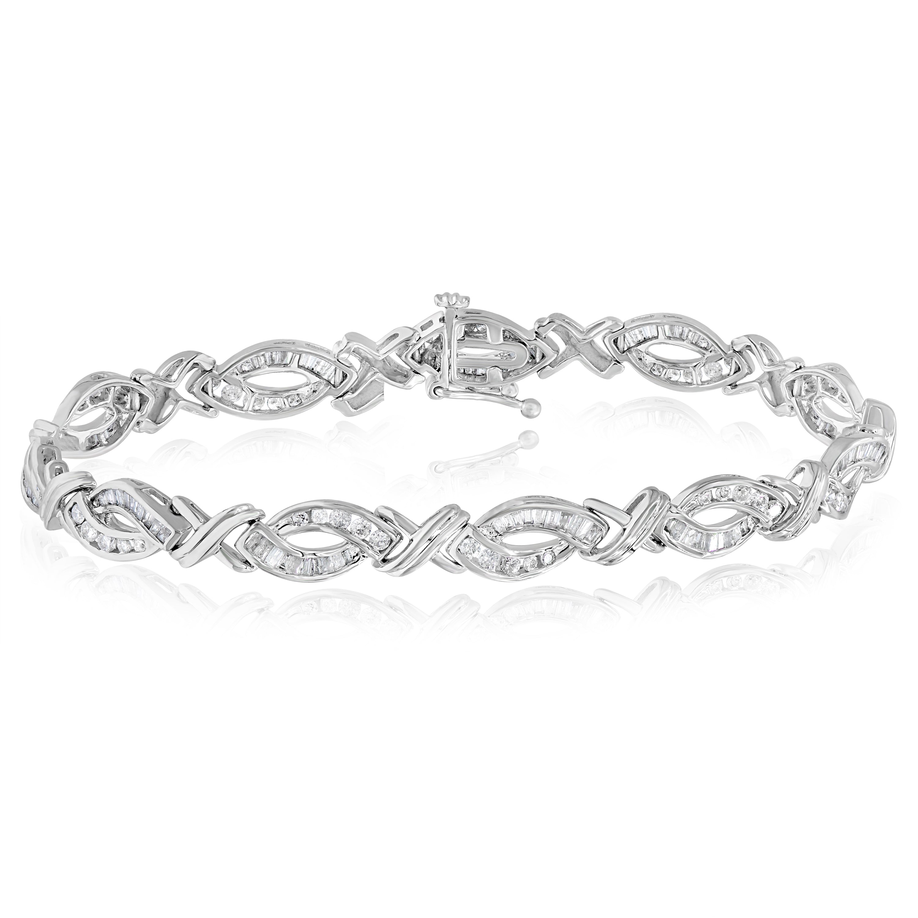 2 ct. Diamond 14K White Gold Scallop Edge Swirl Tennis Bracelet