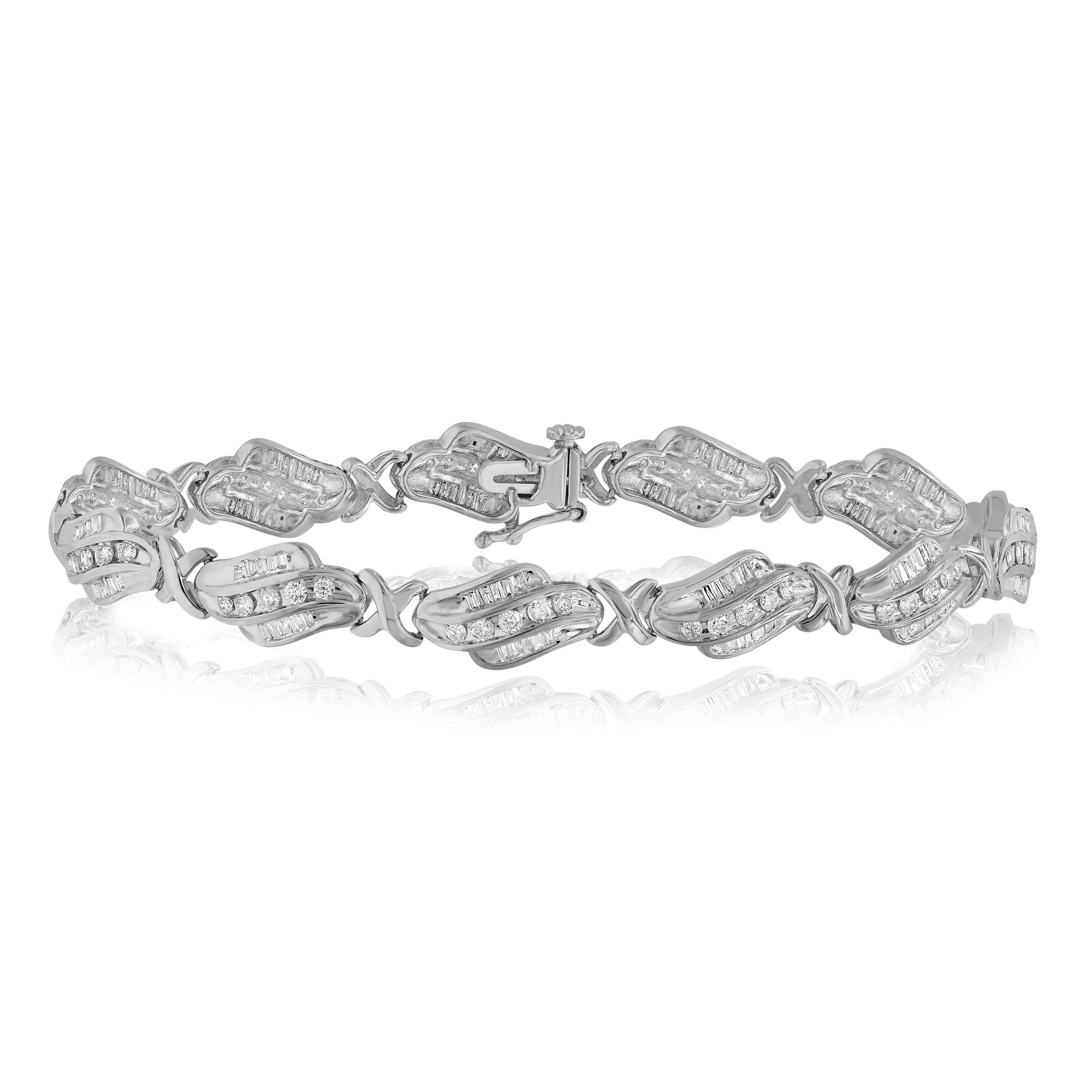 2.05 ct. Diamond 14K White Gold Wave Leaf Tennis Link Bracelet