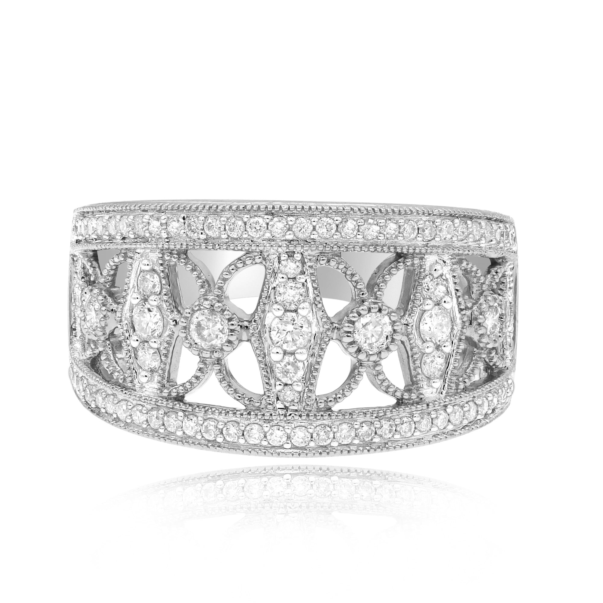 0.51 ct. Diamond 14K White Gold Openwork Wide Filigree Ring