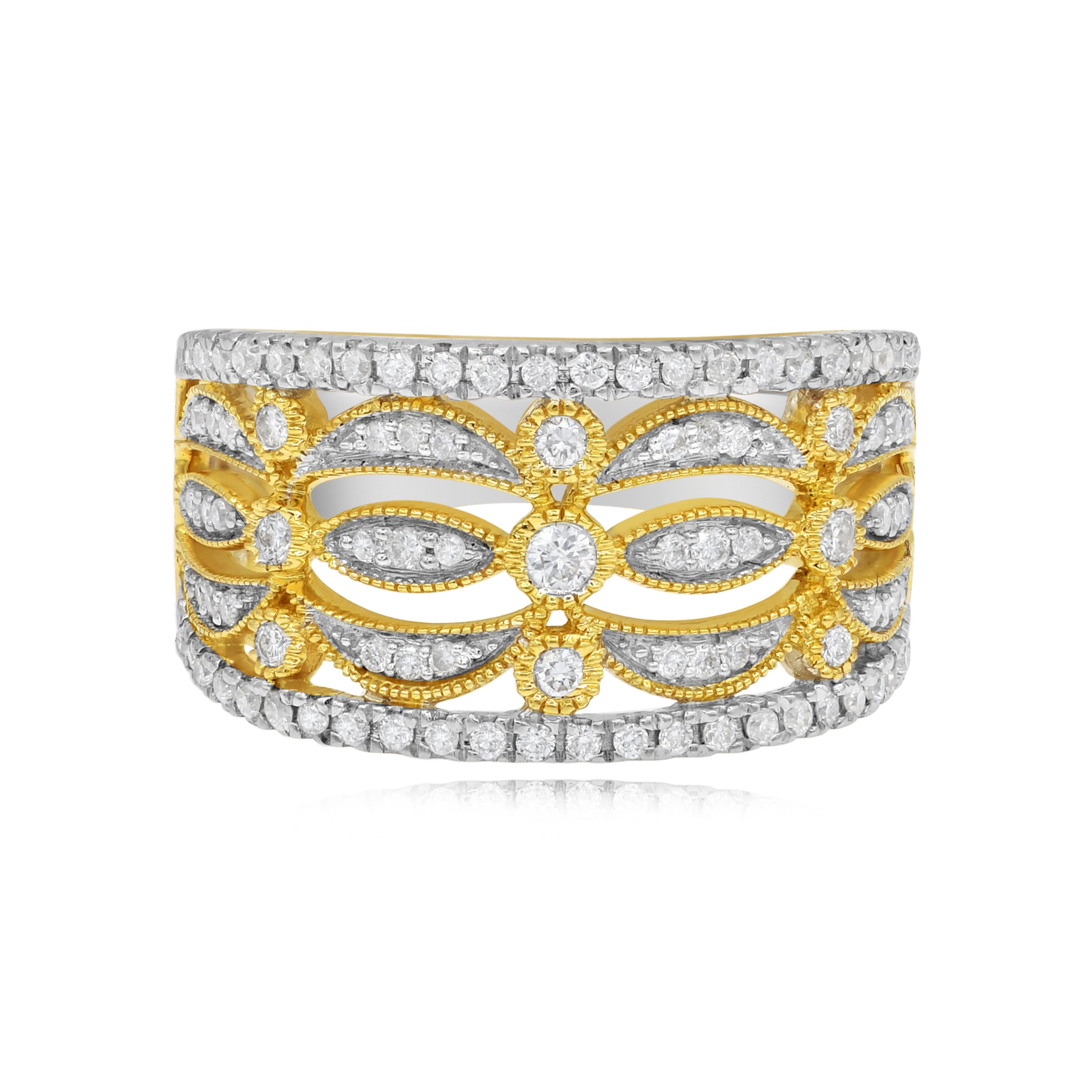 0.55 ct Diamond 14K Yellow Gold Multi Row Filgree Milgrain Band