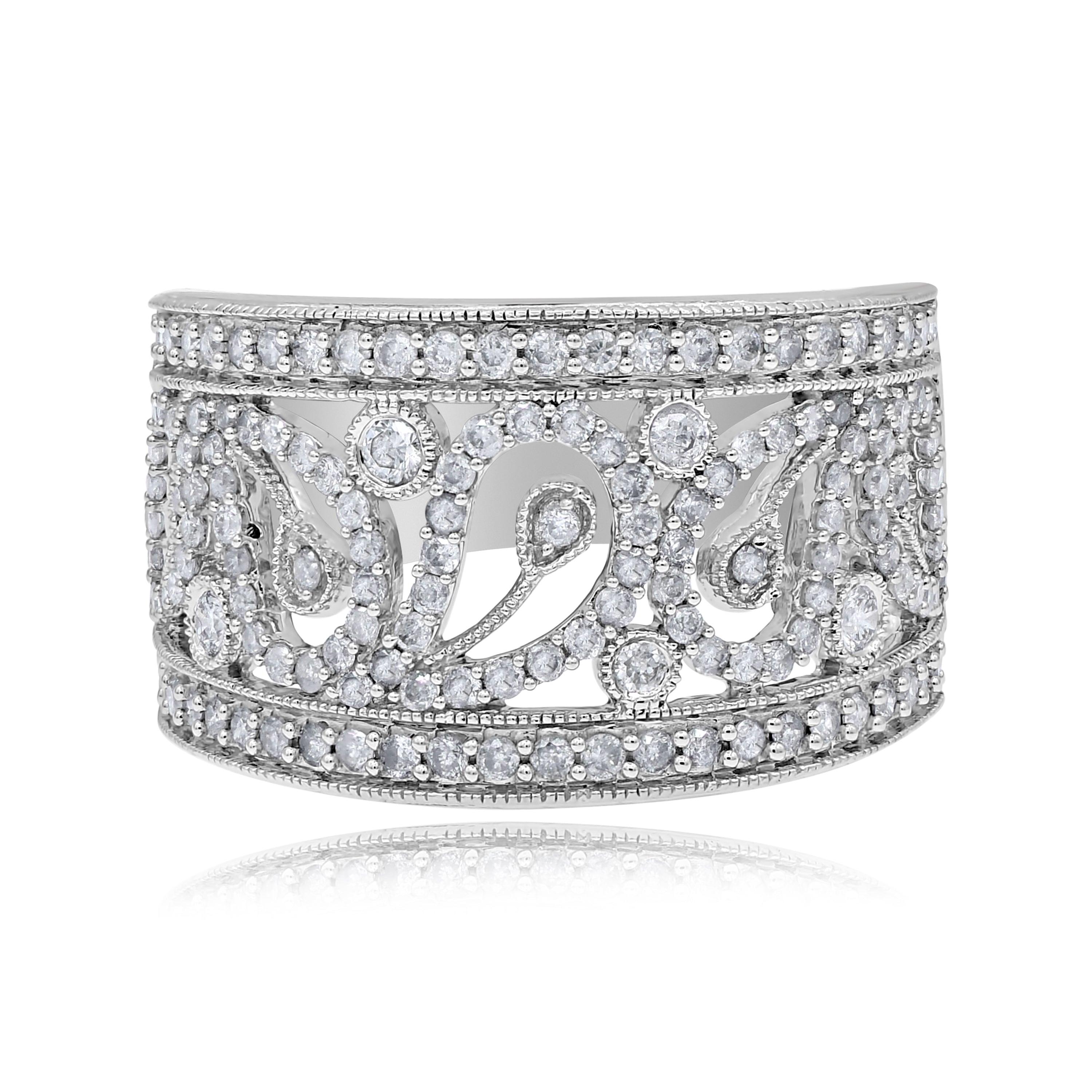 0.86 ct. Diamond 14K White Gold Openwork Wide Filigree Ring