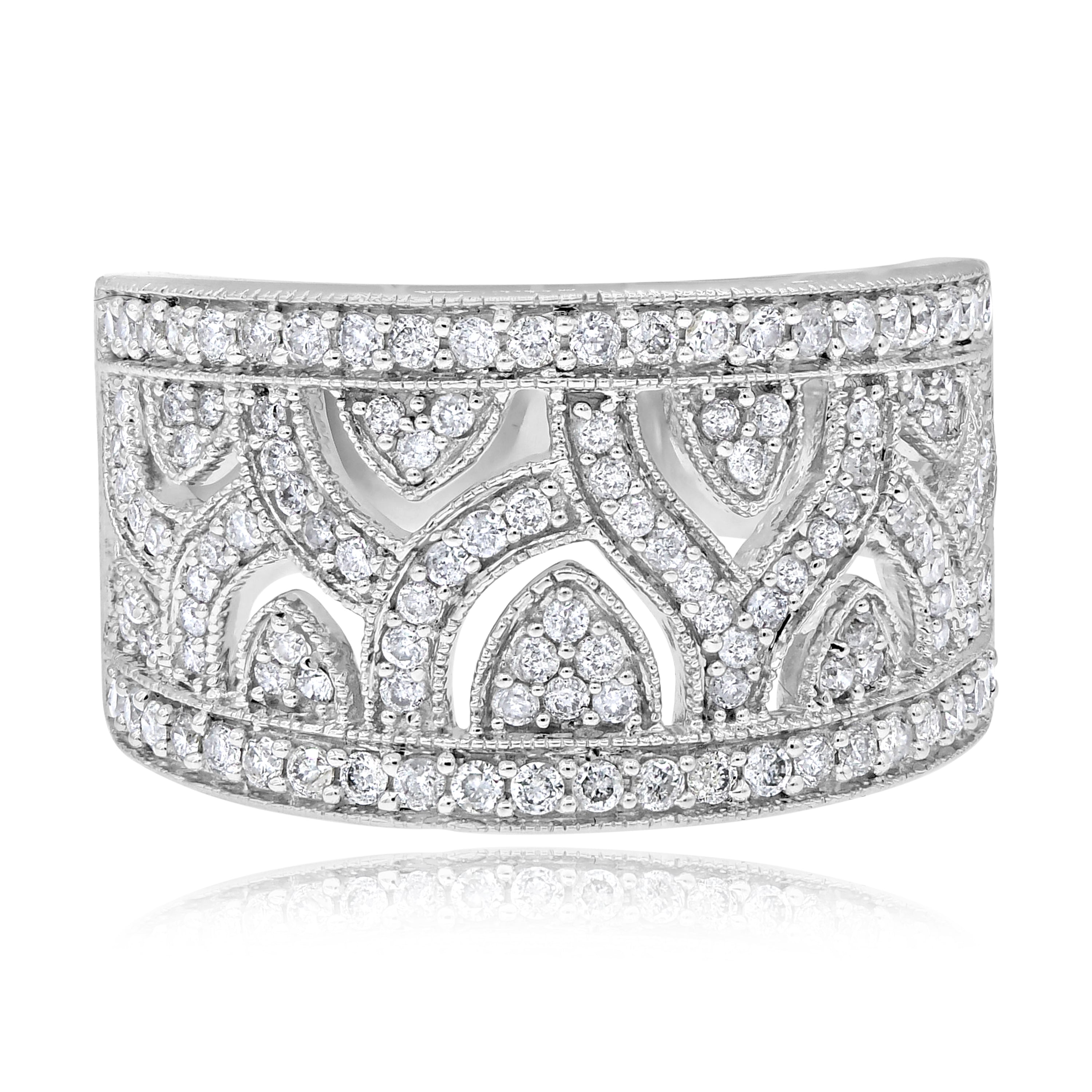 0.75 ct. Diamond 14K White Gold Openwork Wide Filigree Ring